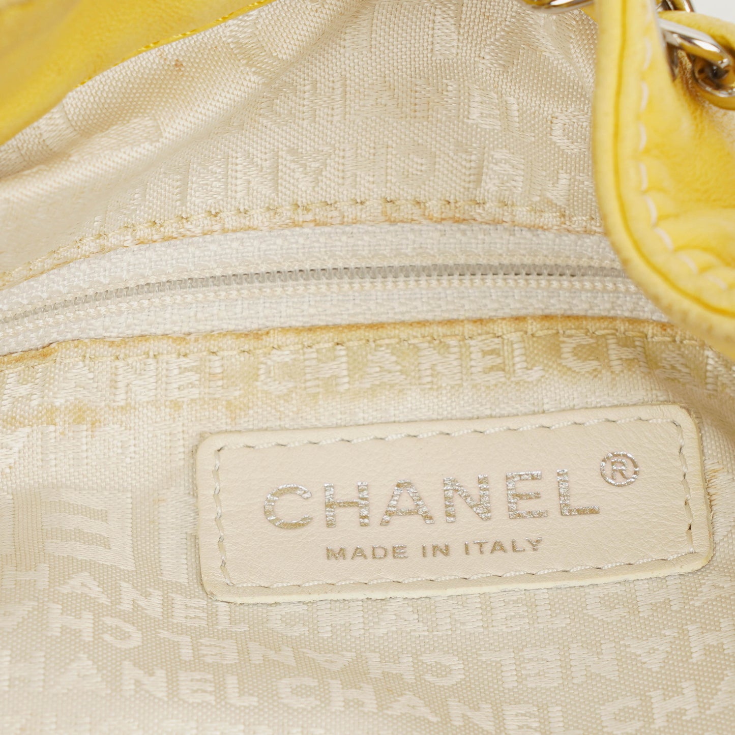 Chanel Yellow Lambskin Bucket Bag With Contrast Stitching And Drawstring, 2005-2006