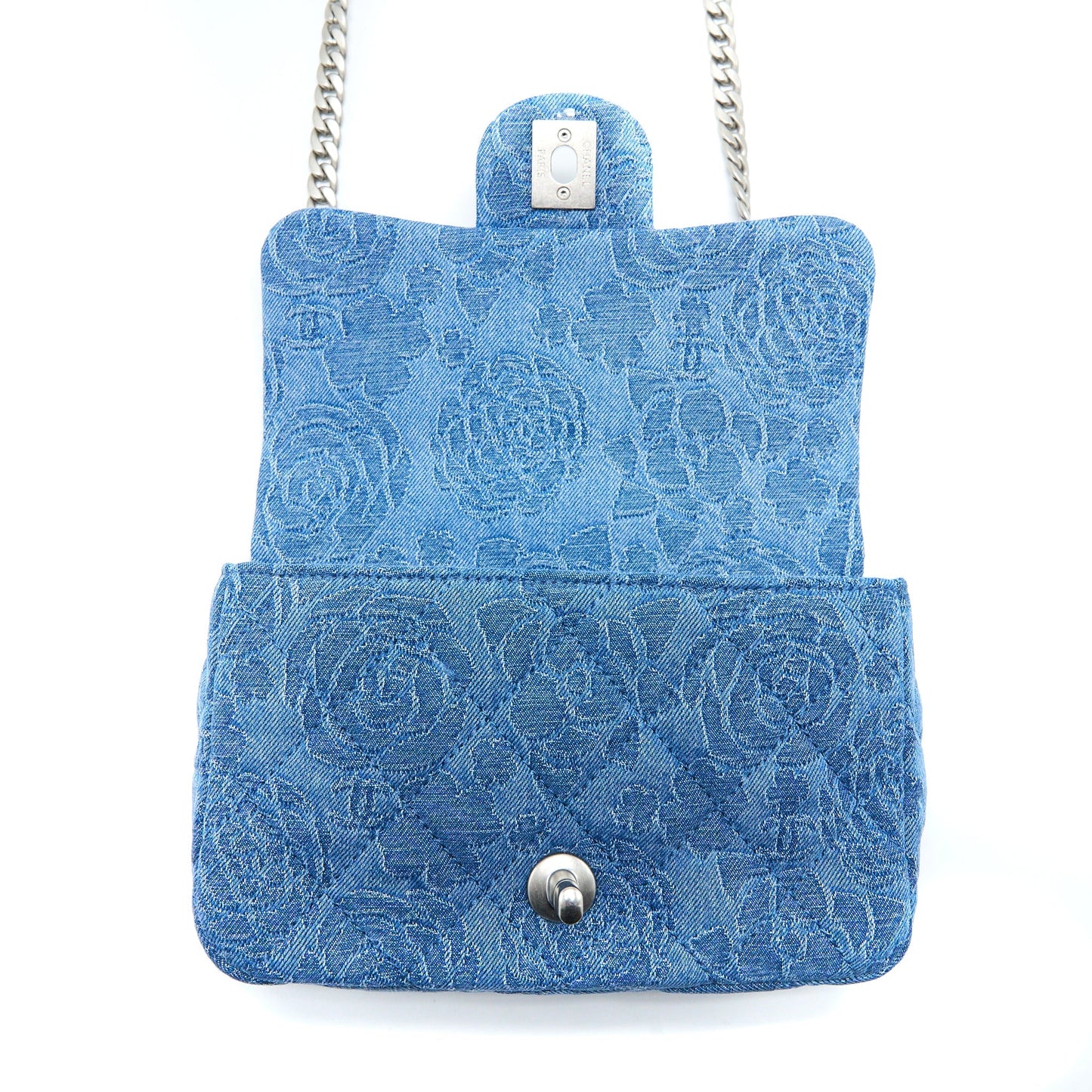 Chanel Coco Love Flap Bag Camellia Denim Blue  (Microchip)