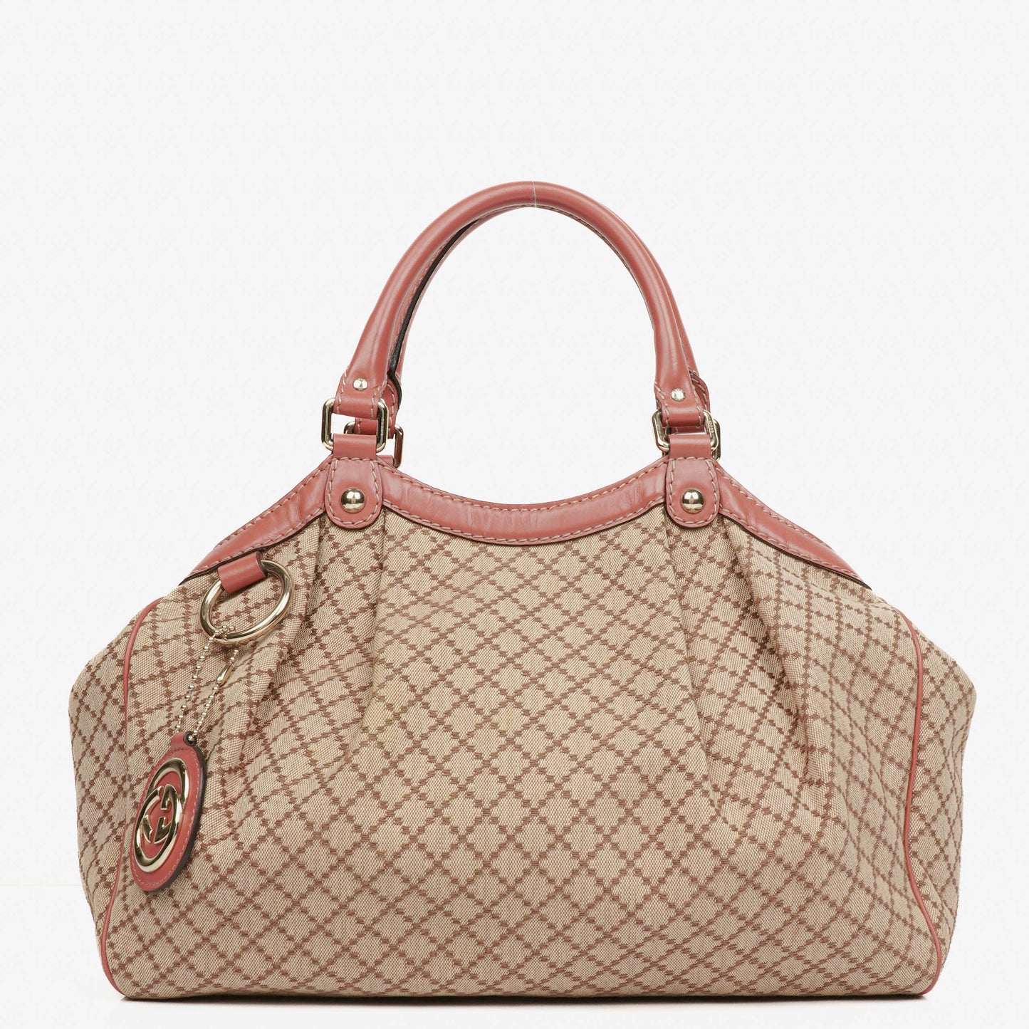 Gucci Beige/Pink Diamante Canvas Sukey Shoulder Hobo Bag