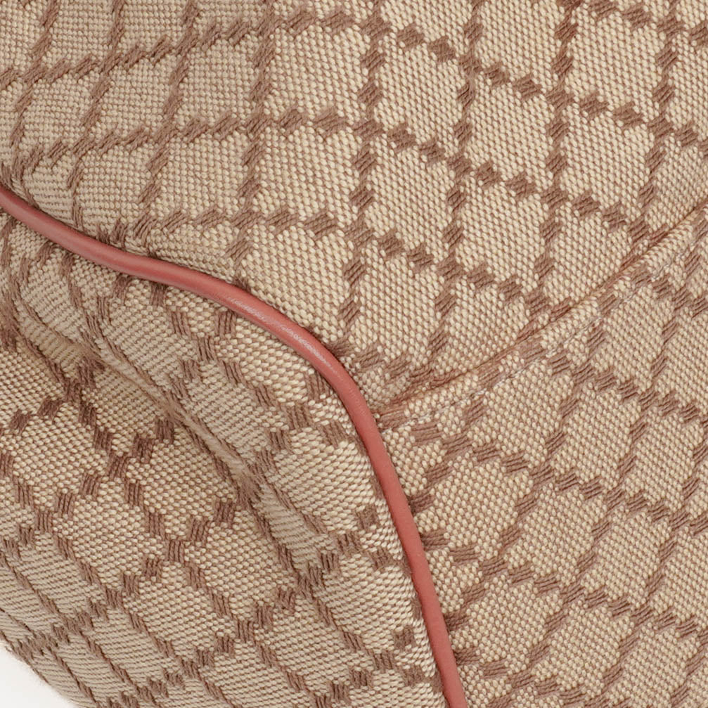 Gucci Beige/Pink Diamante Canvas Sukey Shoulder Hobo Bag