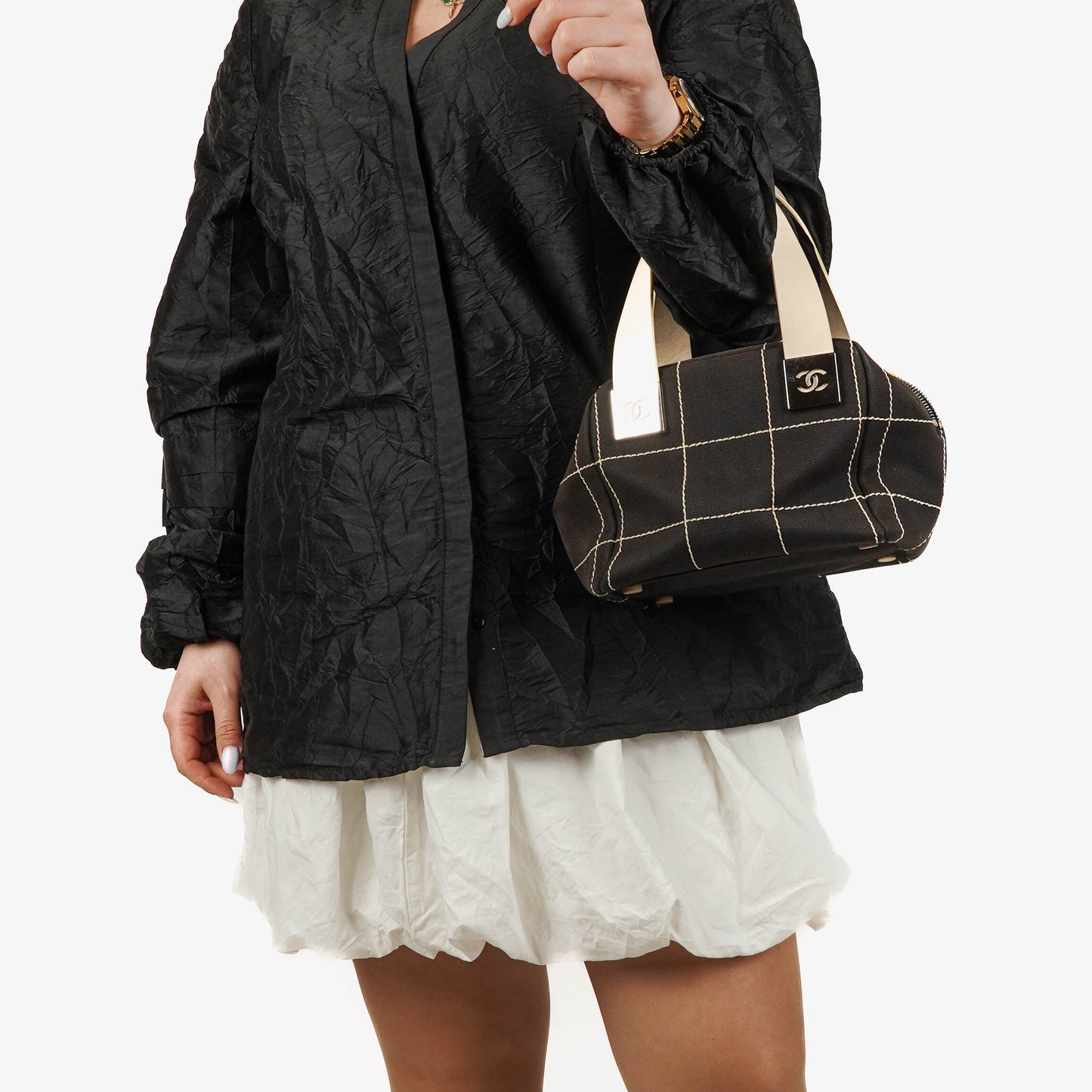 Chanel Boston bag in chocolate-stitched canvas, brown