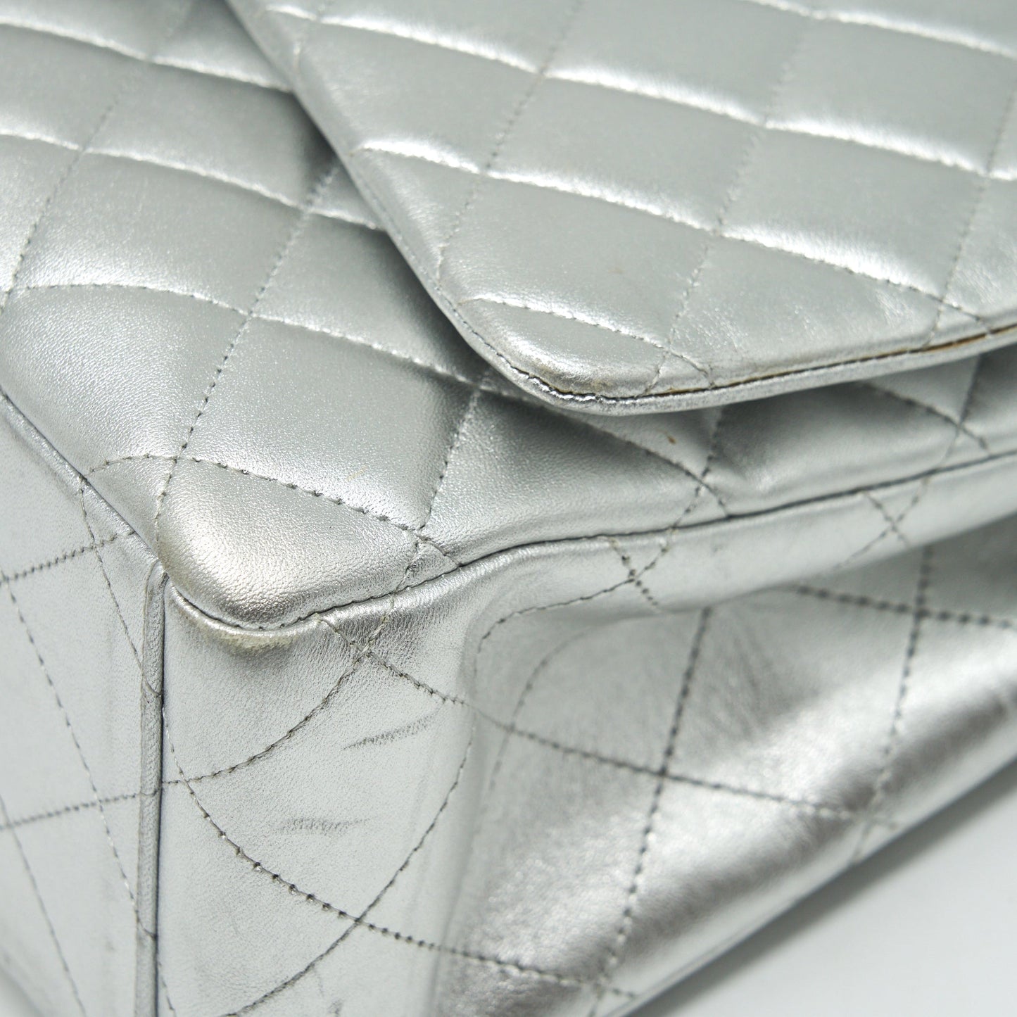 Chanel Maxi Classic Double Flap Bag Lambskin Sliver