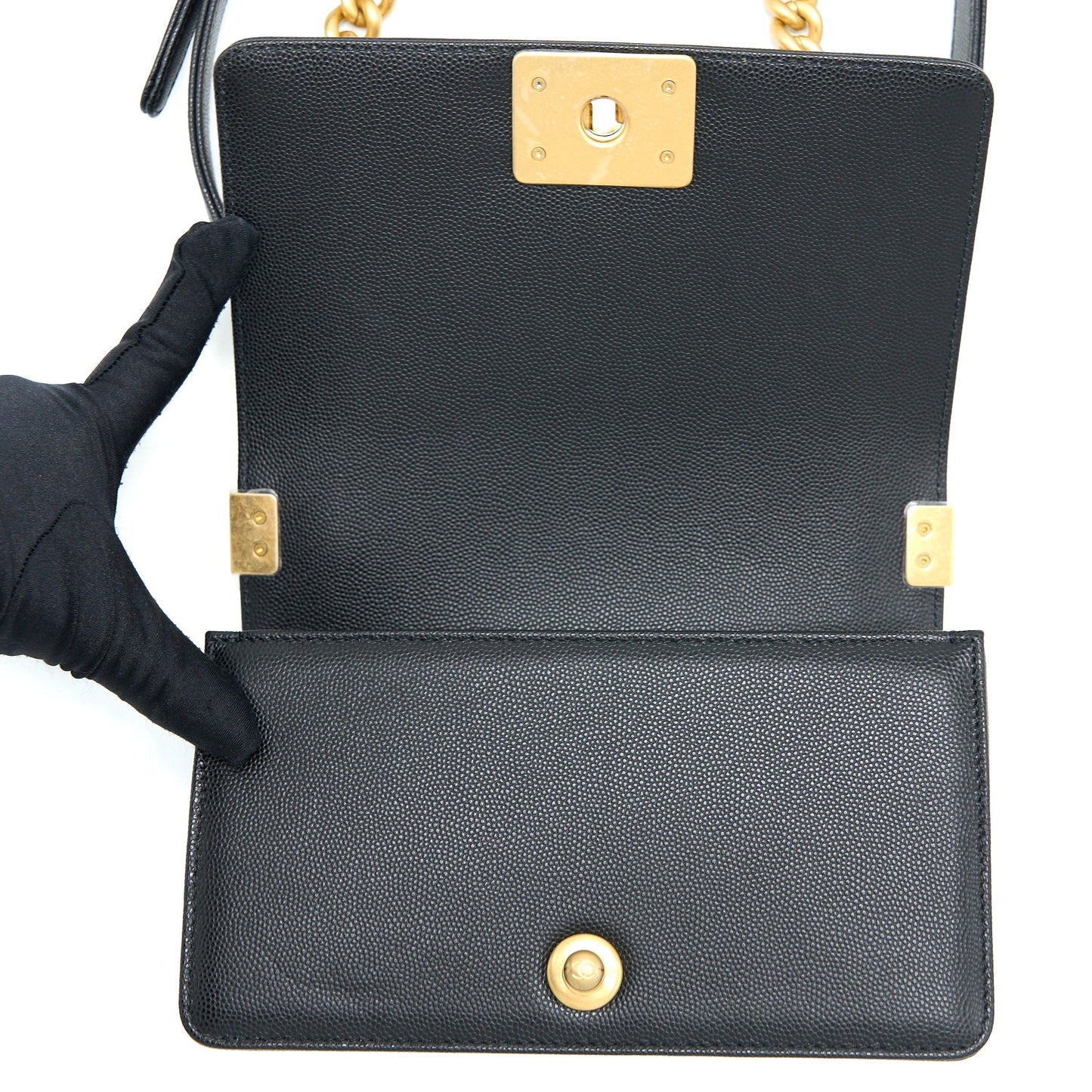 Chanel Small Boy Caviar Black Brushed  (Microchip)