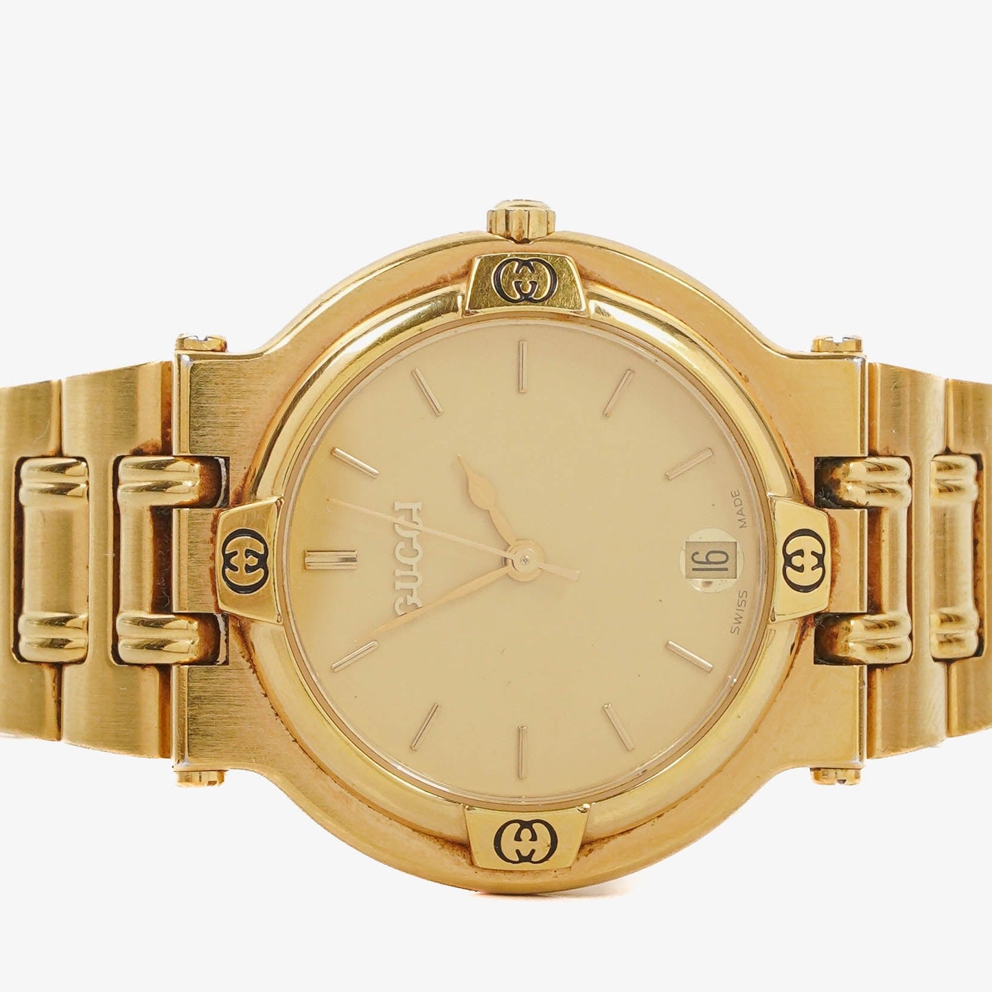 Gucci 9200M Round Gold-Tone Stainless Steel