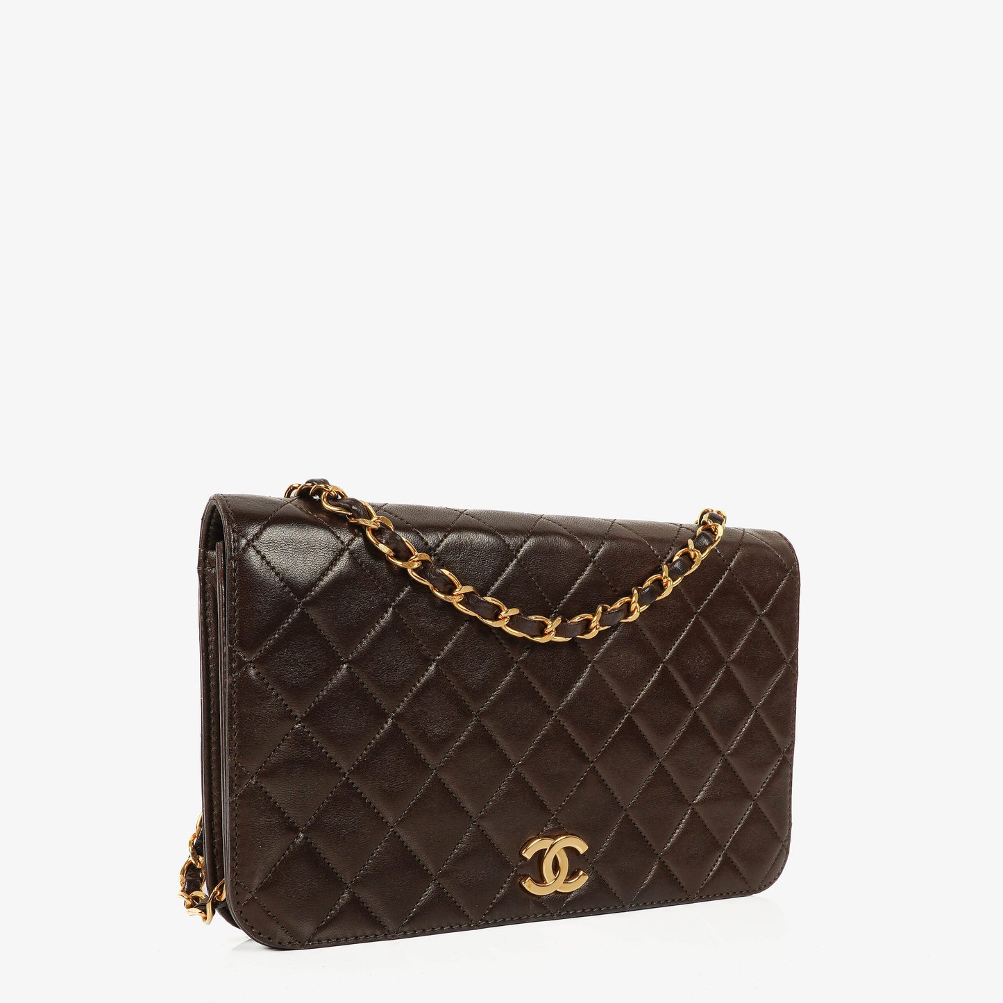 Chanel Classic Full Flap Bag Brown Quilted Lambskin 24K Gold-Plated Hardware