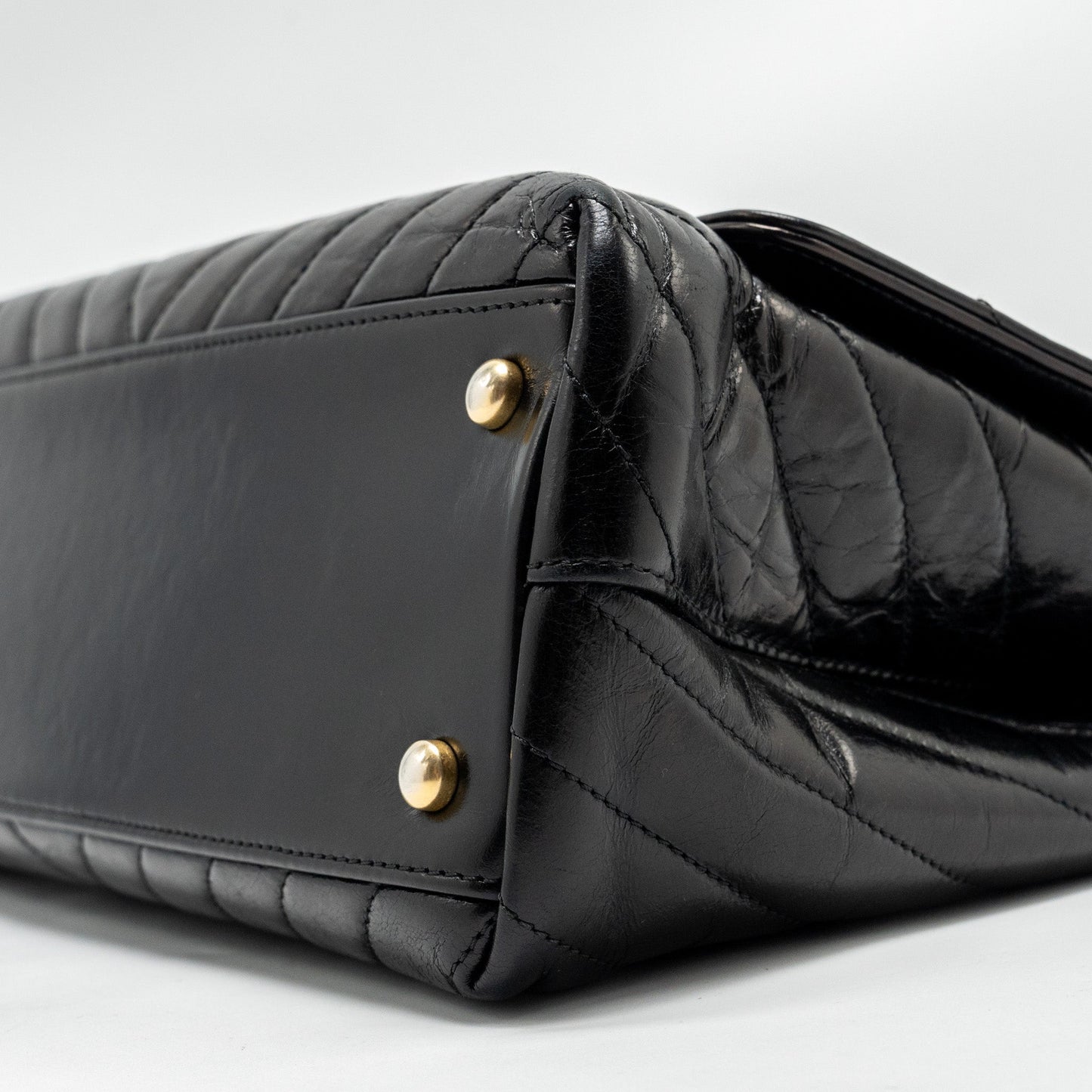 Chanel Medium Coco Handle Chevron Calfskin Black