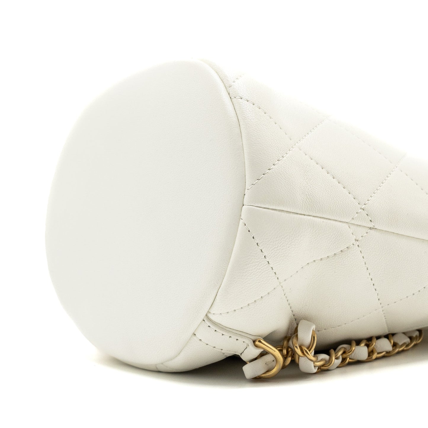 Chanel Round Handle Bucket Backpack Lambskin White