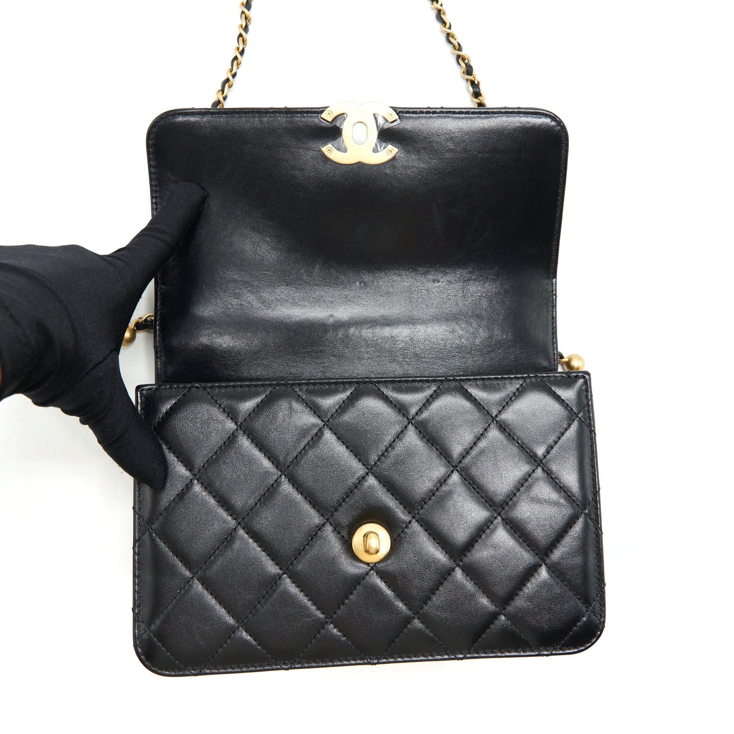Chanel 21A Gold Crush Flap Bag Calfskin Black