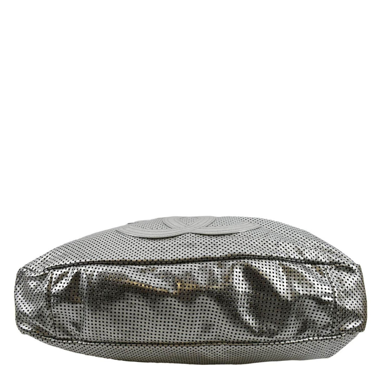 CHANEL Rodeo Drive Perforated Leather Shoulder Bag Metallic Silver