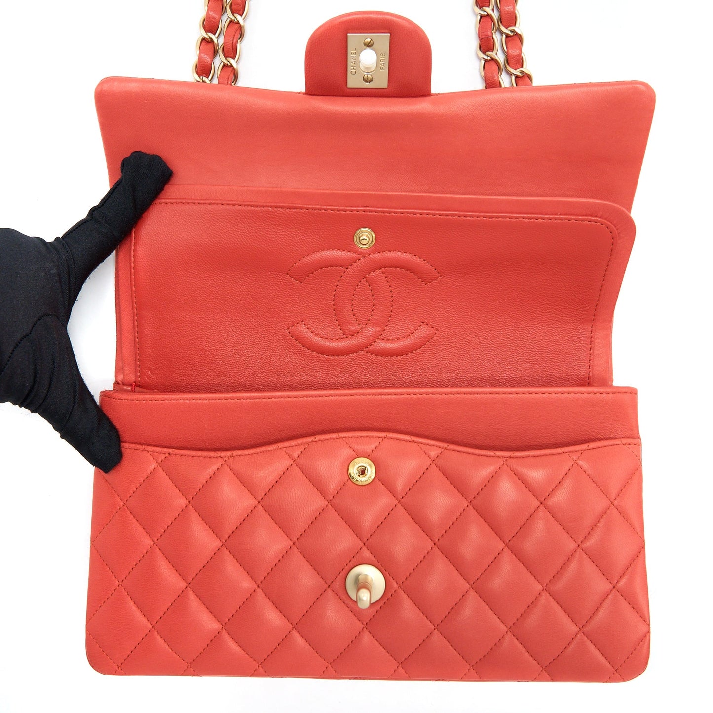 Chanel Medium Classic Double Flap Bag Lambskin Coral Brushed