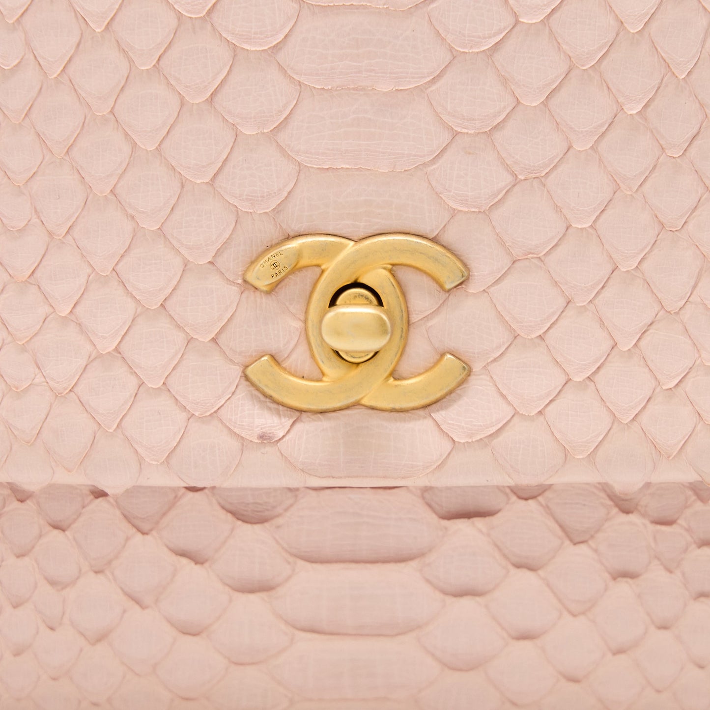 Chanel Small Coco Handle Python Leather Light Pink Brushed