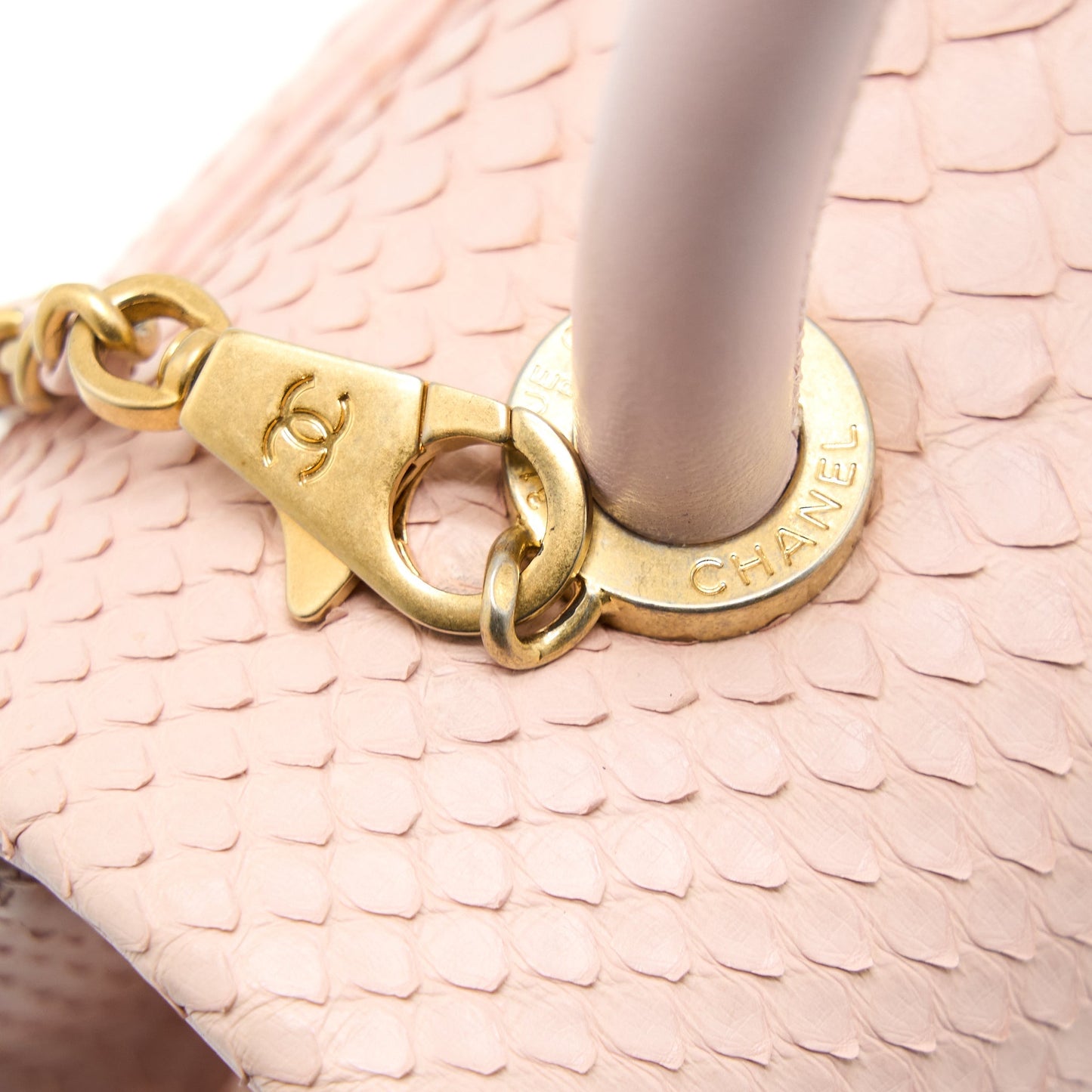 Chanel Small Coco Handle Python Leather Light Pink Brushed