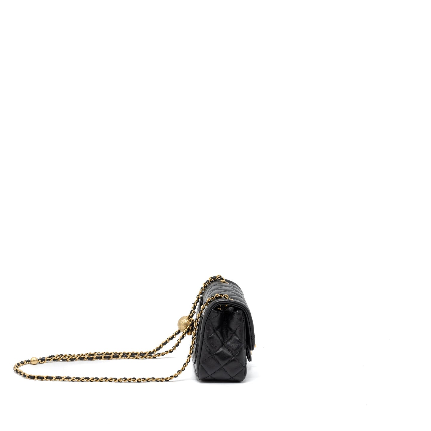 Chanel Pearl Crush Mini Square Flap Bag Lambskin Black Brushed  (Microchip)