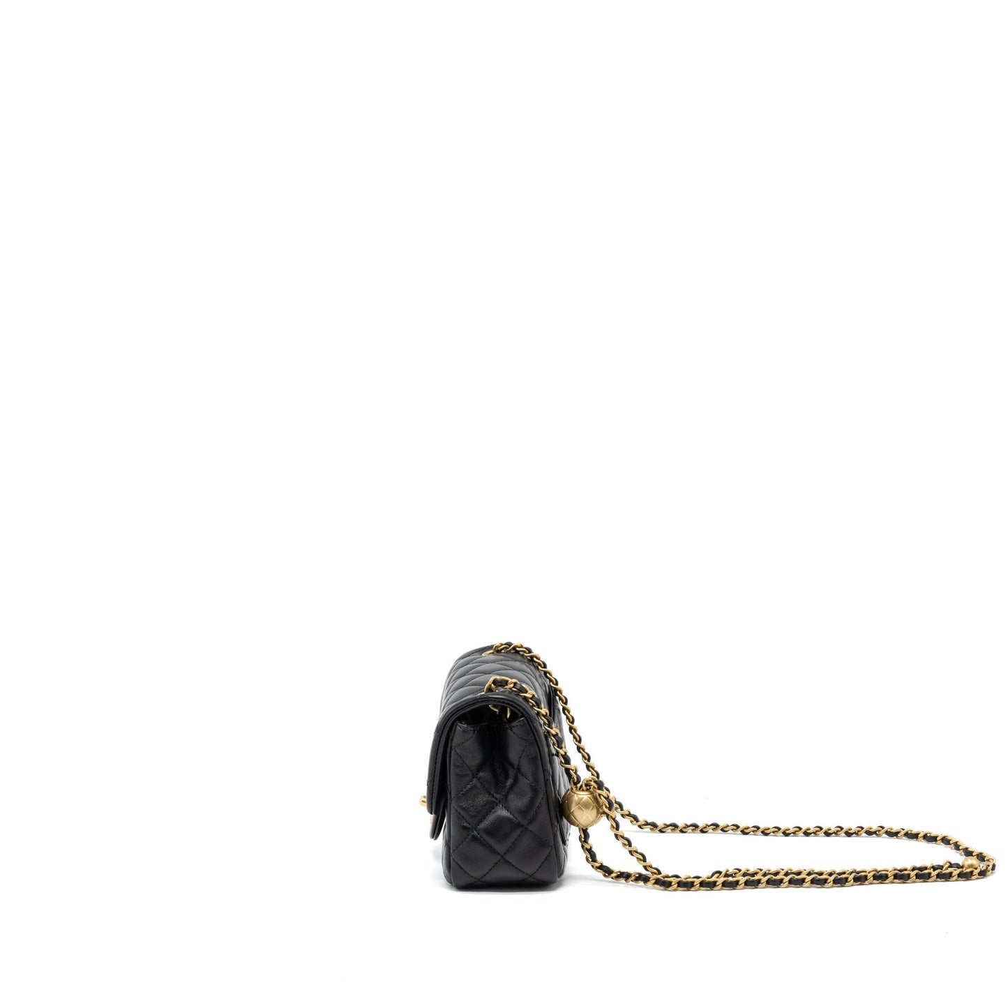 Chanel Pearl Crush Mini Square Flap Bag Lambskin Black Brushed  (Microchip)