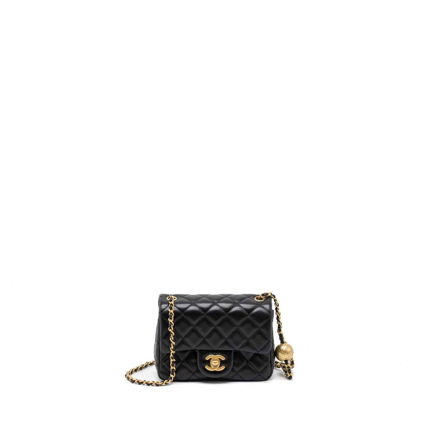 Chanel Pearl Crush Mini Square Flap Bag Lambskin Black Brushed  (Microchip)