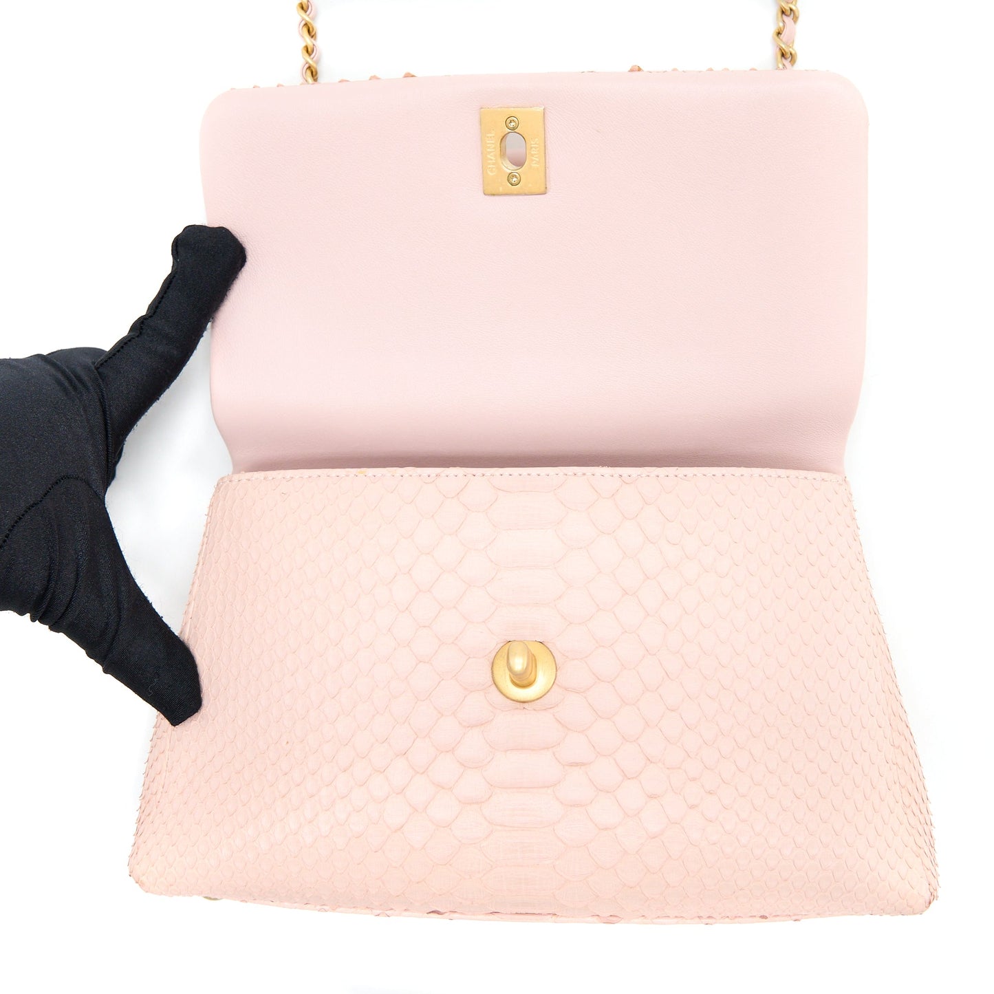 Chanel Small Coco Handle Python Leather Light Pink Brushed