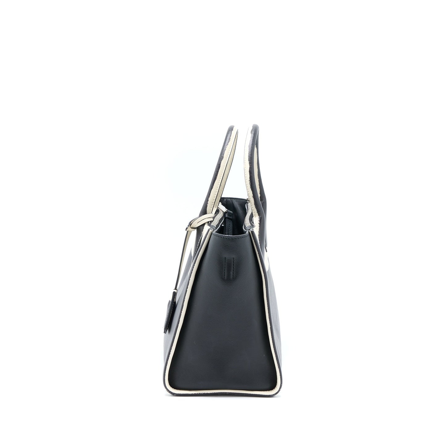 Prada Double Zip Tote Purse Calfskin Black/White