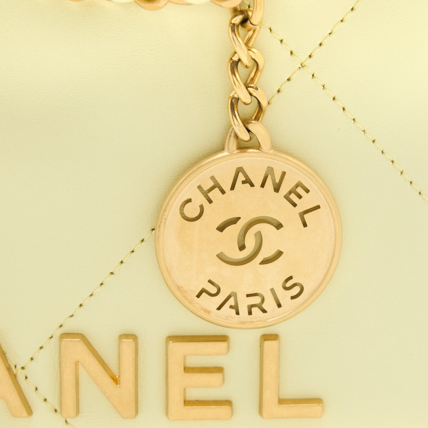 Chanel 23S Mini 22 Bag Shiny Calfskin Light Yellow  (Microchip)