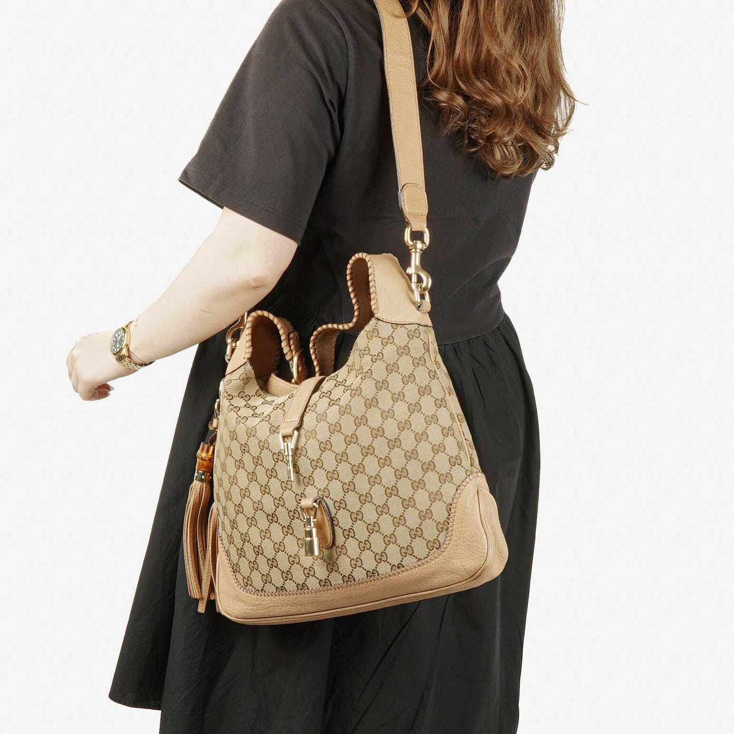 Gucci Beige GG Canvas New Jackie Hobo Bag