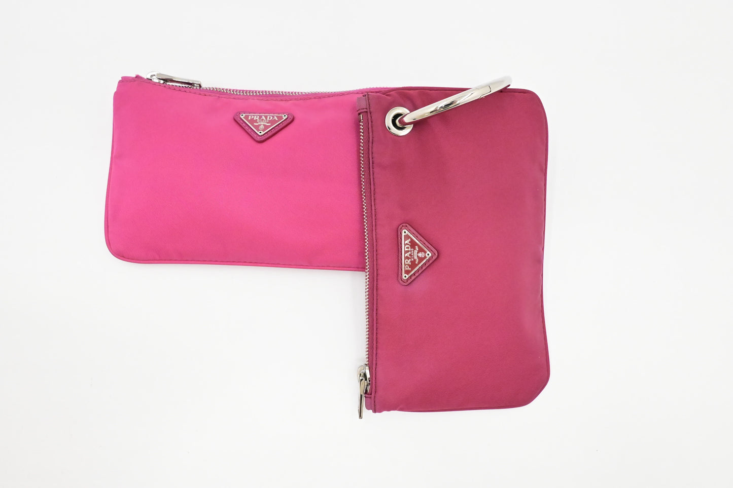 Prada Double O-Ring Pouch in Pink Nylon