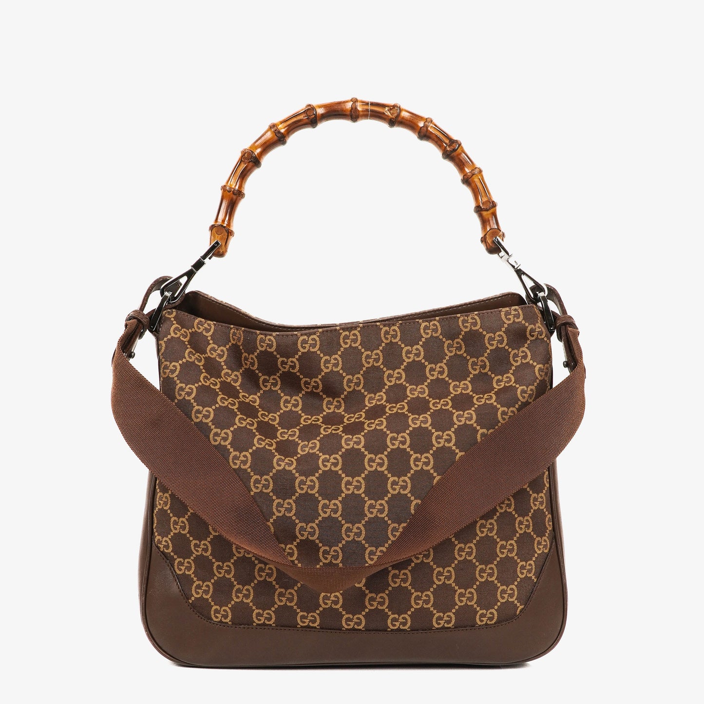 Gucci Bamboo Top Handle GG Canvas Brown/Biege Hobo Bag