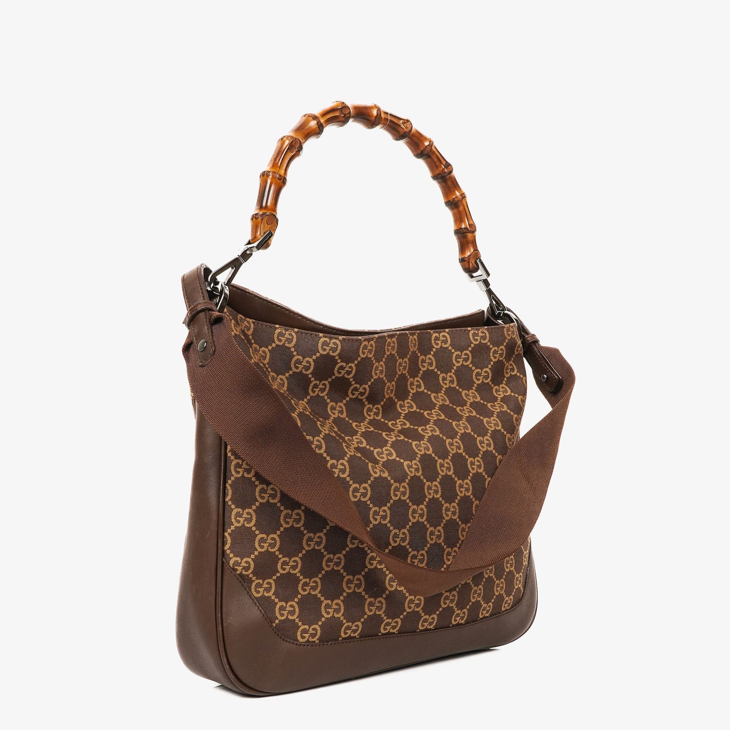Gucci Bamboo Top Handle GG Canvas Brown/Biege Hobo Bag