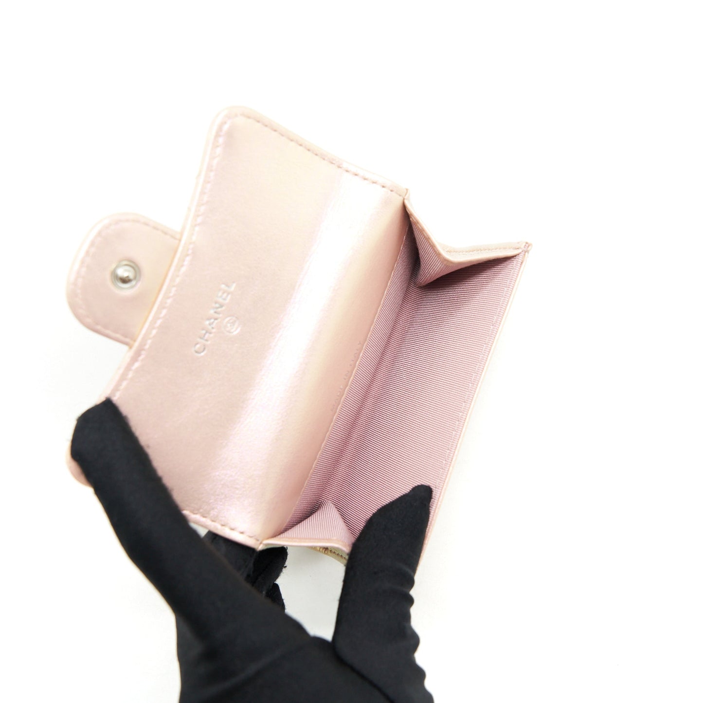 Chanel 21k Iridescent Pink Flap Card Holder