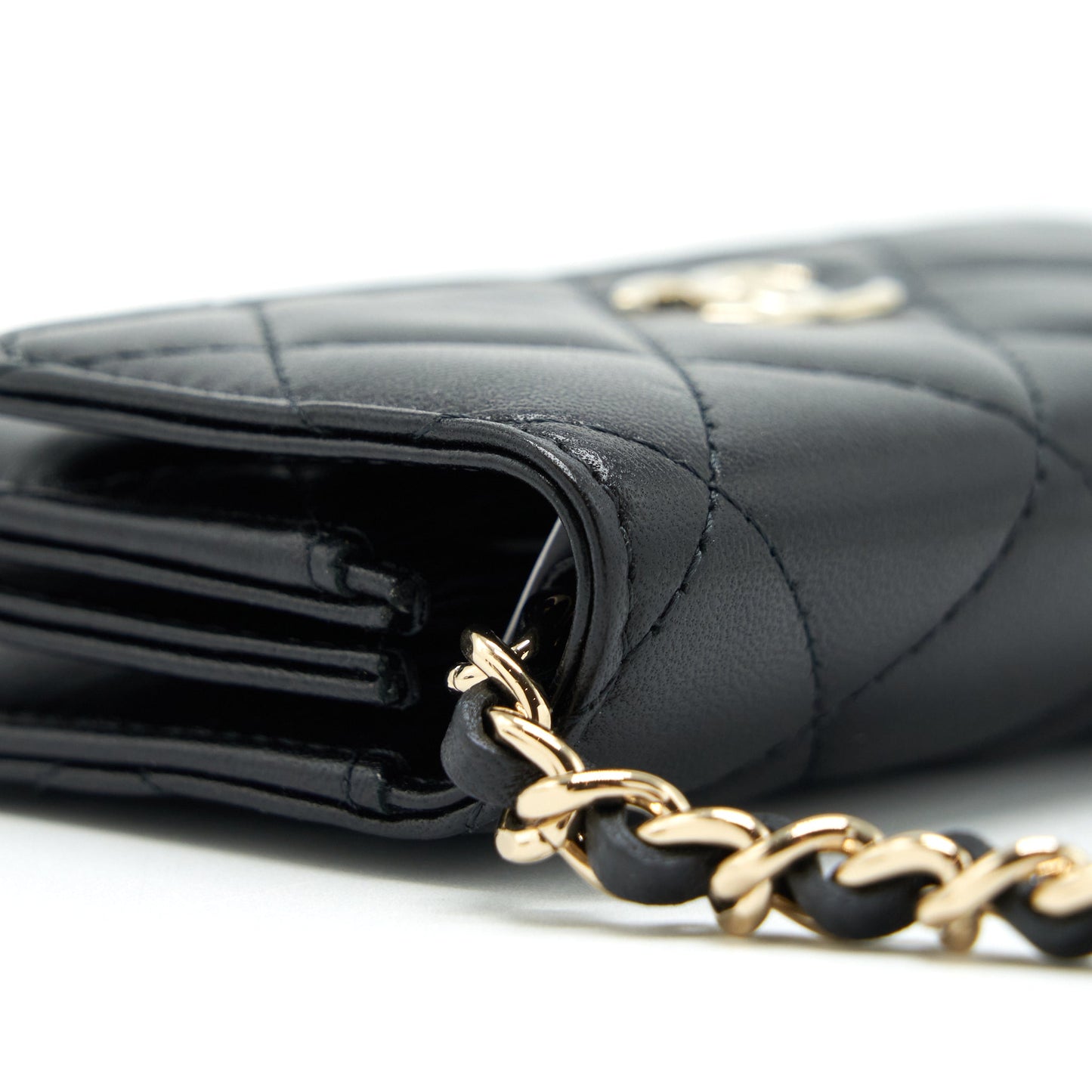 Chanel Mini Flap Bag With Camellia Chain Lambskin Black L