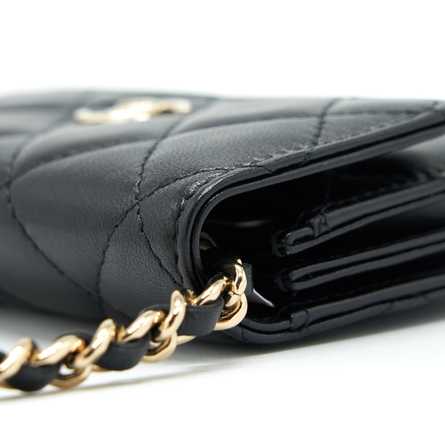Chanel Mini Flap Bag With Camellia Chain Lambskin Black L