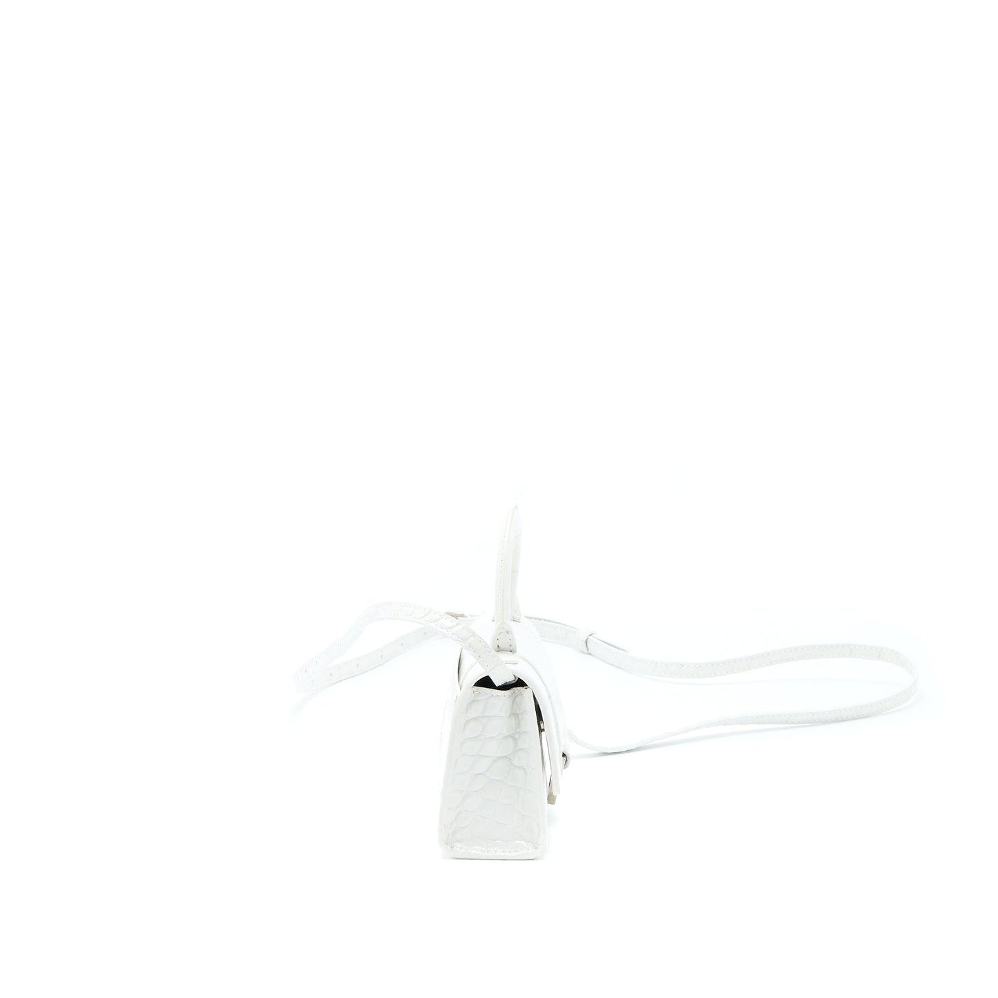 Balenciaga Mini Hourglass Purse Crocodile-Embossed Calfskin White