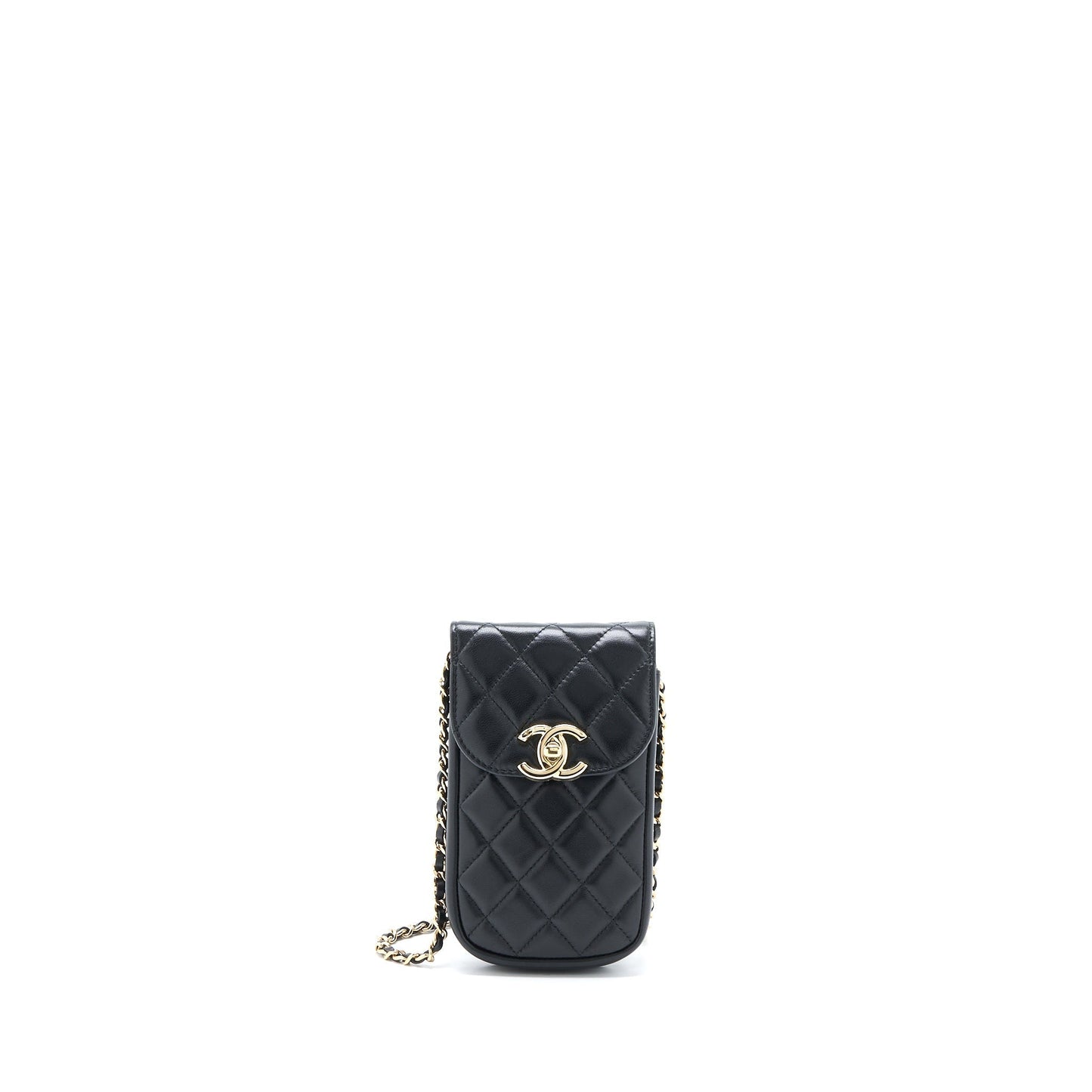 Chanel Flap Phone Pouch with Chain Black Lambskin