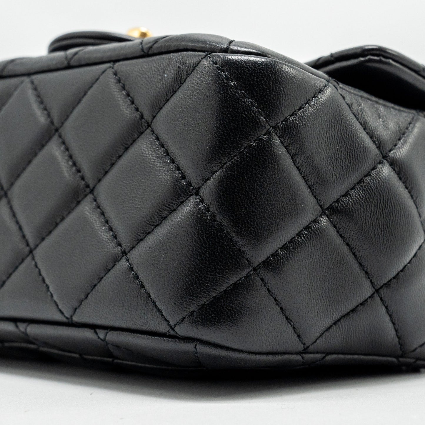 Chanel Pearl Crush Mini Square Flap Bag Lambskin BLACK  (Microchip)