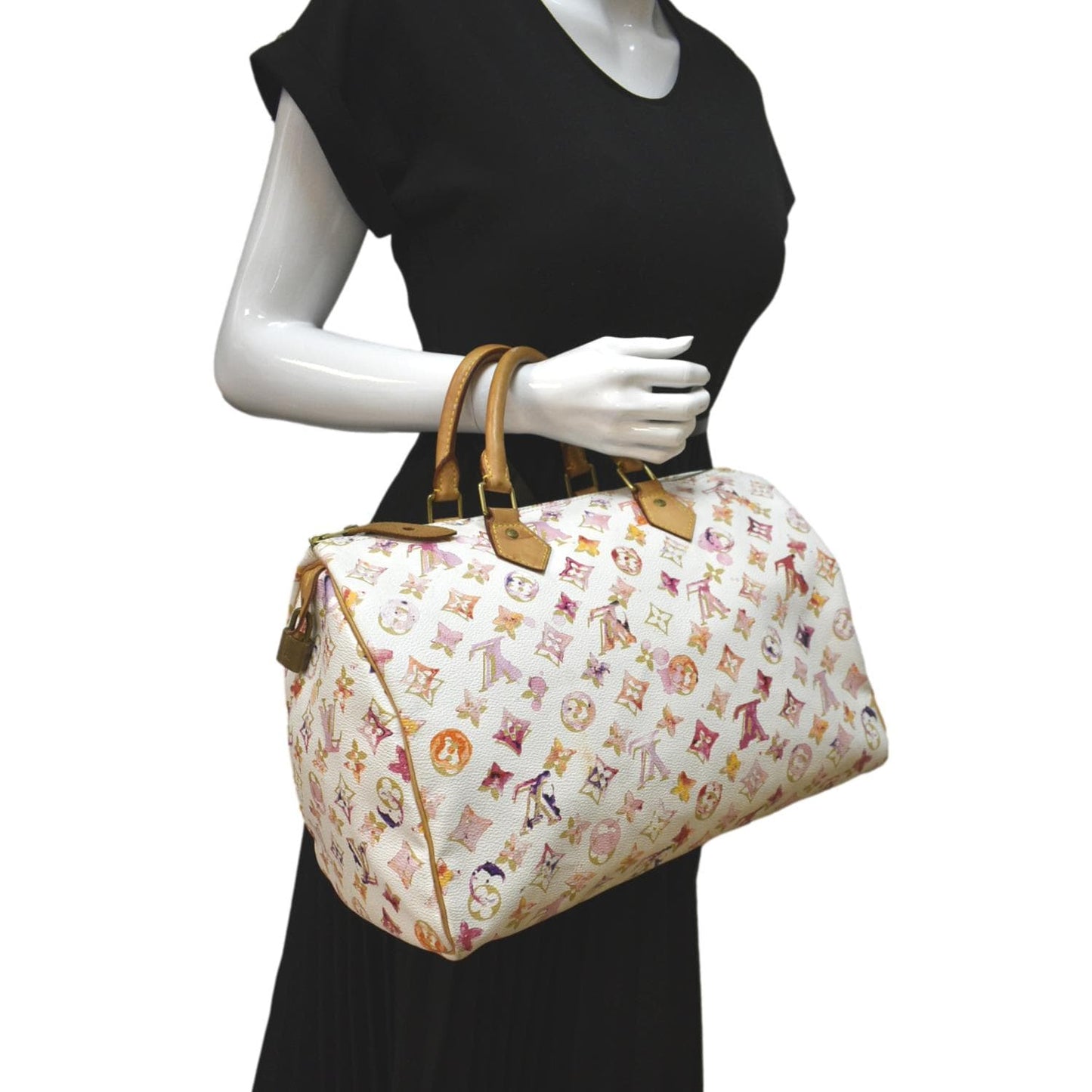 LOUIS VUITTON Richard Prince Watercolor Aquarelle  35 Monogram Satchel Bag Multicolor