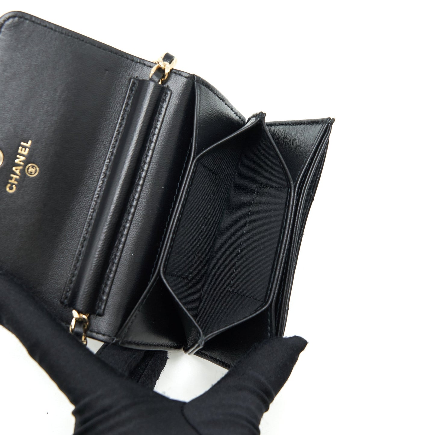 Chanel Mini Flap Bag With Camellia Chain Lambskin Black L