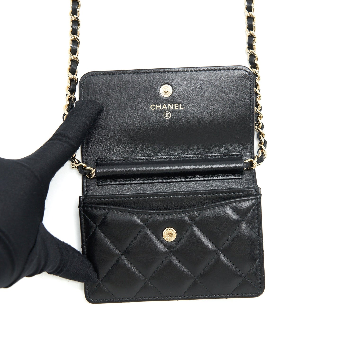 Chanel Mini Flap Bag With Camellia Chain Lambskin Black L