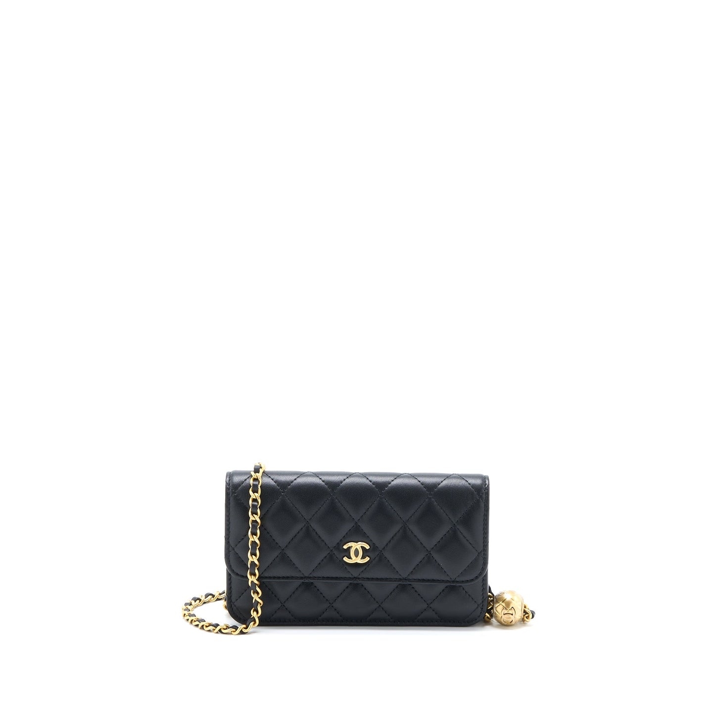 Chanel Pearl Crush Mini Wallet On Chain Lambskin Black Brushed  (Microchip)