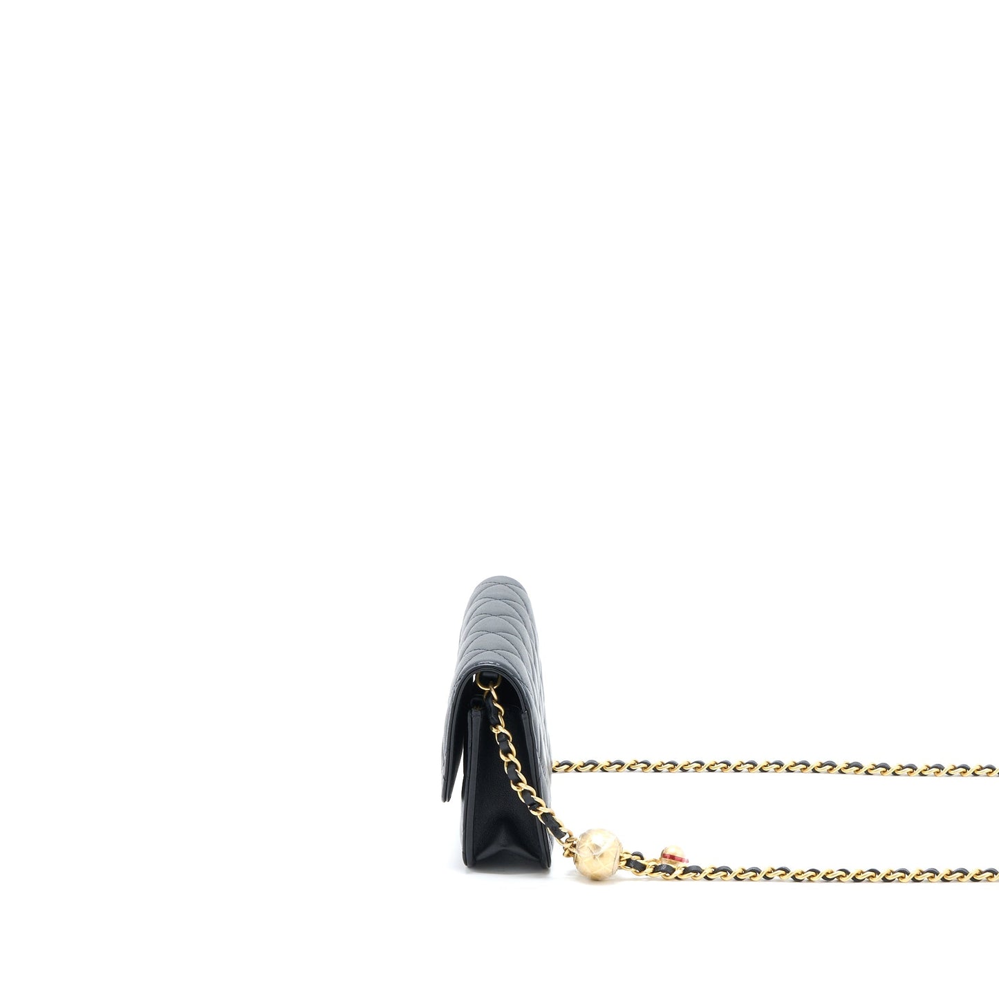 Chanel Pearl Crush Mini Wallet On Chain Lambskin Black Brushed  (Microchip)
