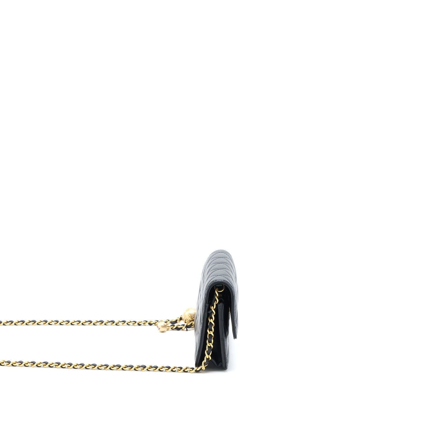 Chanel Pearl Crush Mini Wallet On Chain Lambskin Black Brushed  (Microchip)