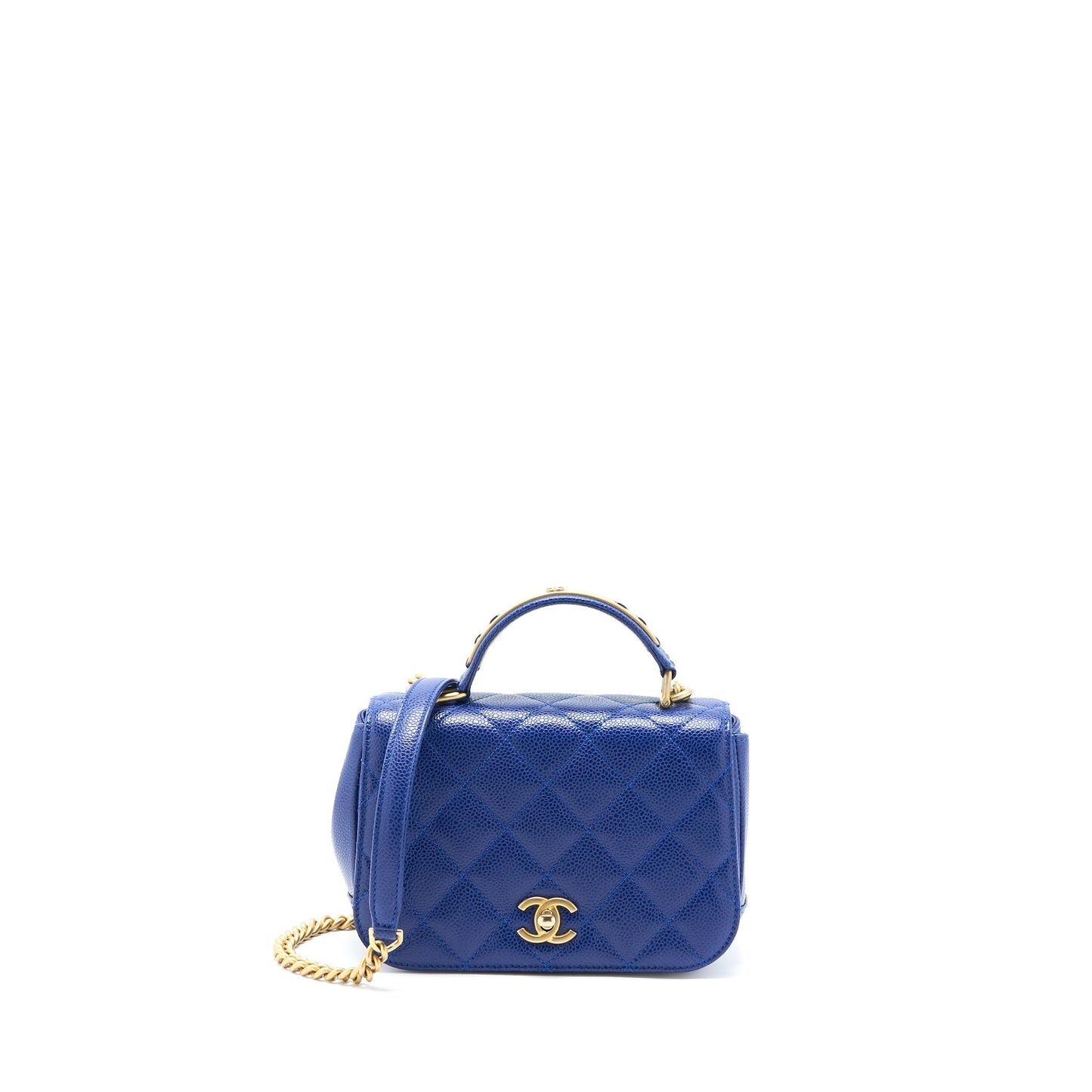 Chanel Top Handle Quilted Flap Bag Caviar Blue
