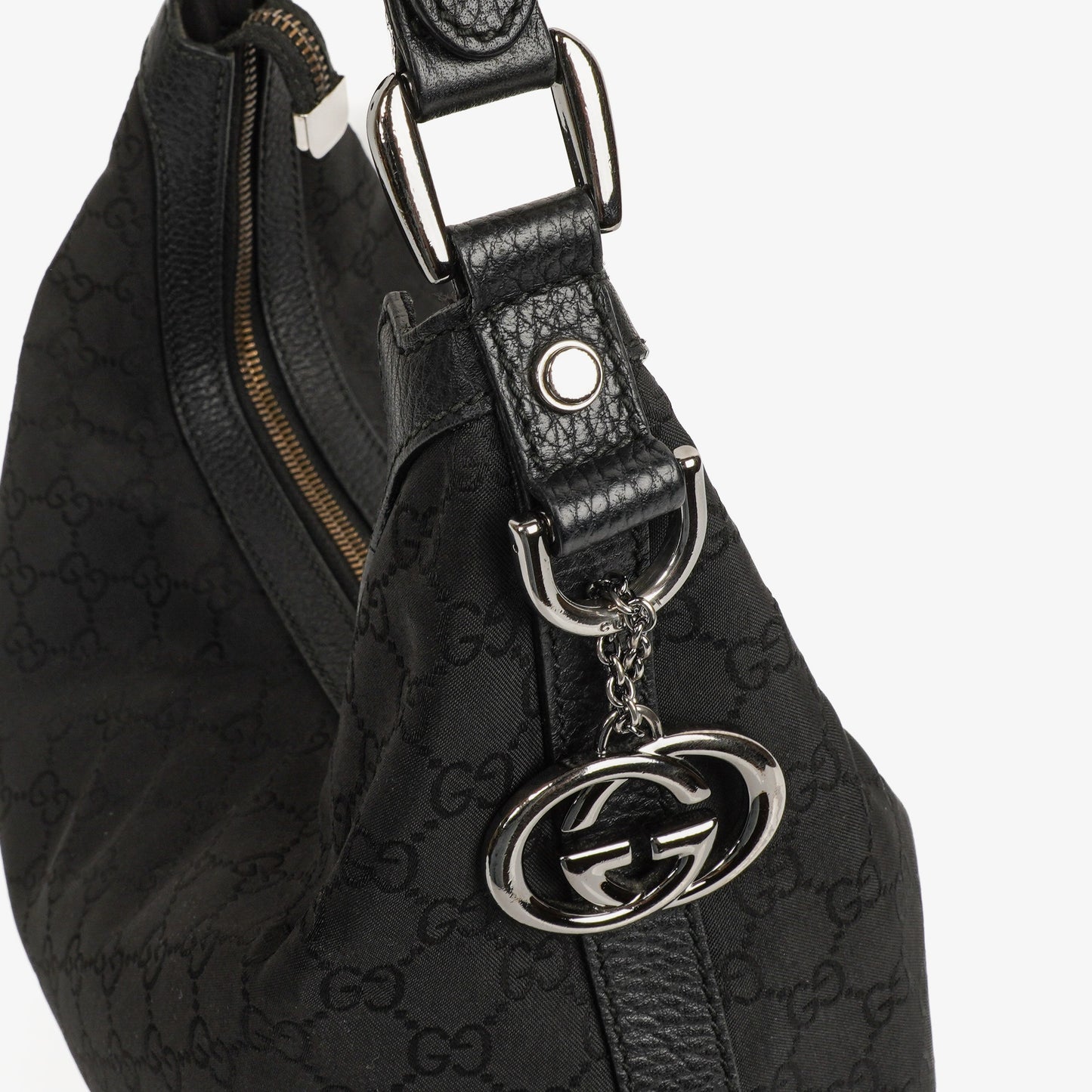 Gucci GG Canvas Charm Black Hobo Bag
