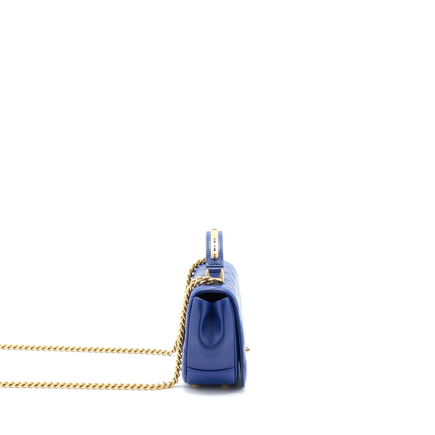 Chanel Top Handle Quilted Flap Bag Caviar Blue