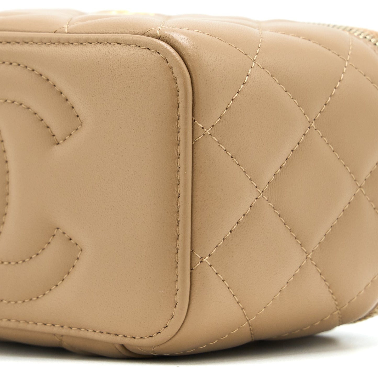 Chanel Pearl Crush Long Vanity Case Lambskin Dark Beige
