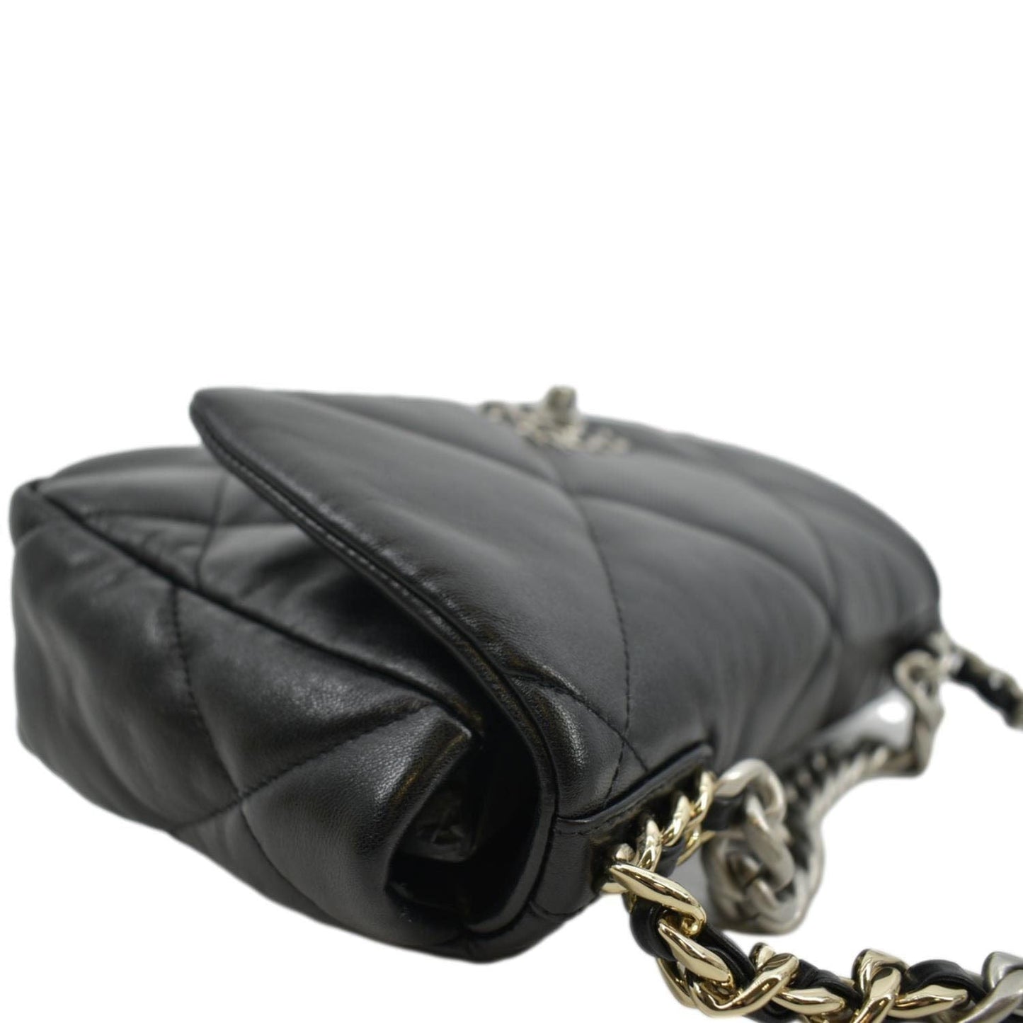 CHANEL 19 Small Flap Quilted Lambskin Leather Shoulder Bag Black