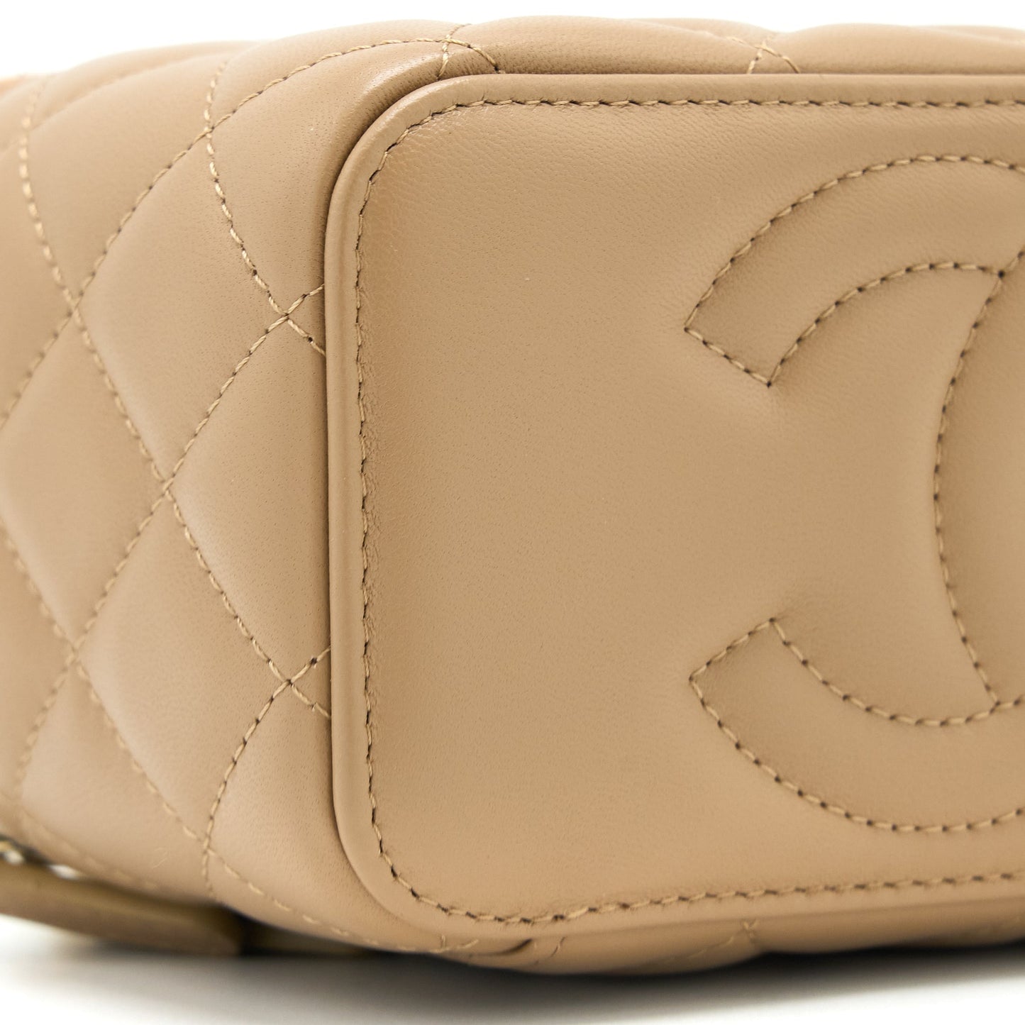Chanel Pearl Crush Long Vanity Case Lambskin Dark Beige
