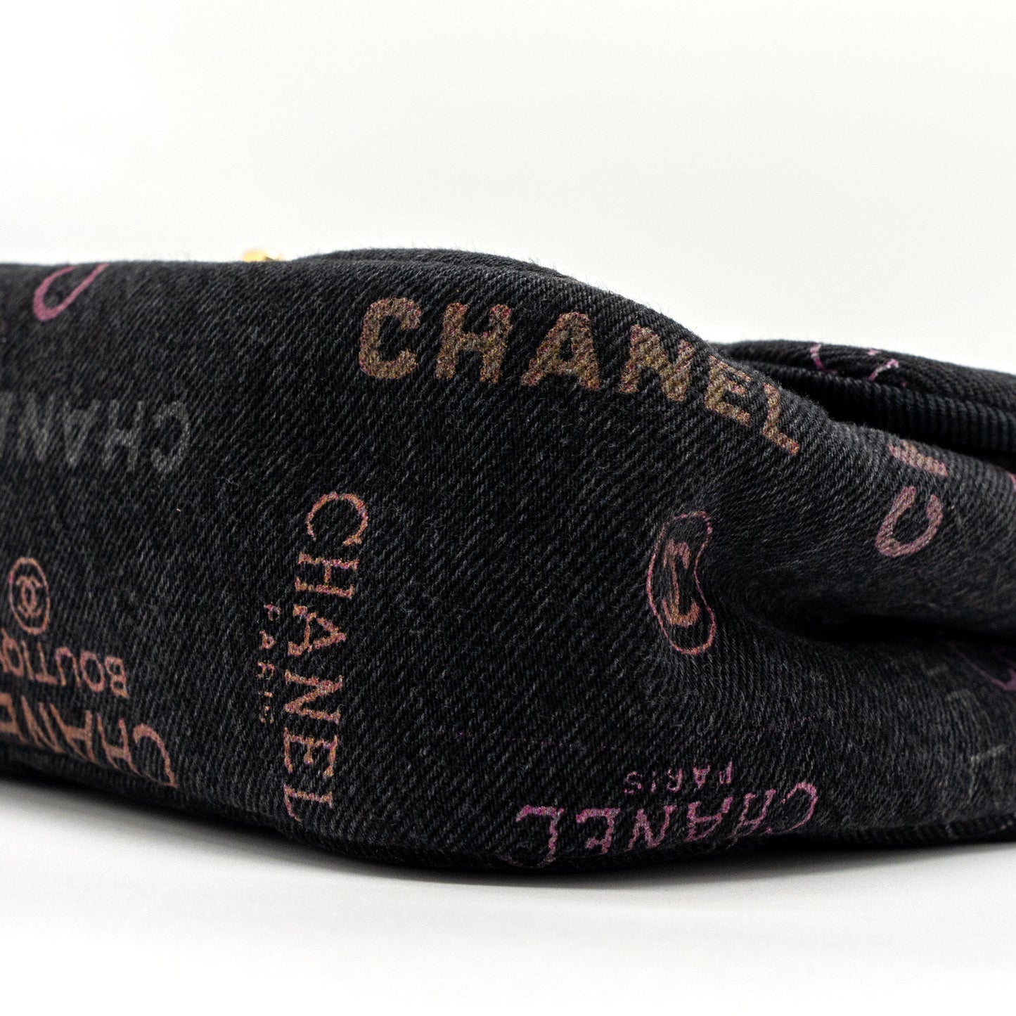 Chanel Black Denim Flap Bag Brushed  (Microchip)