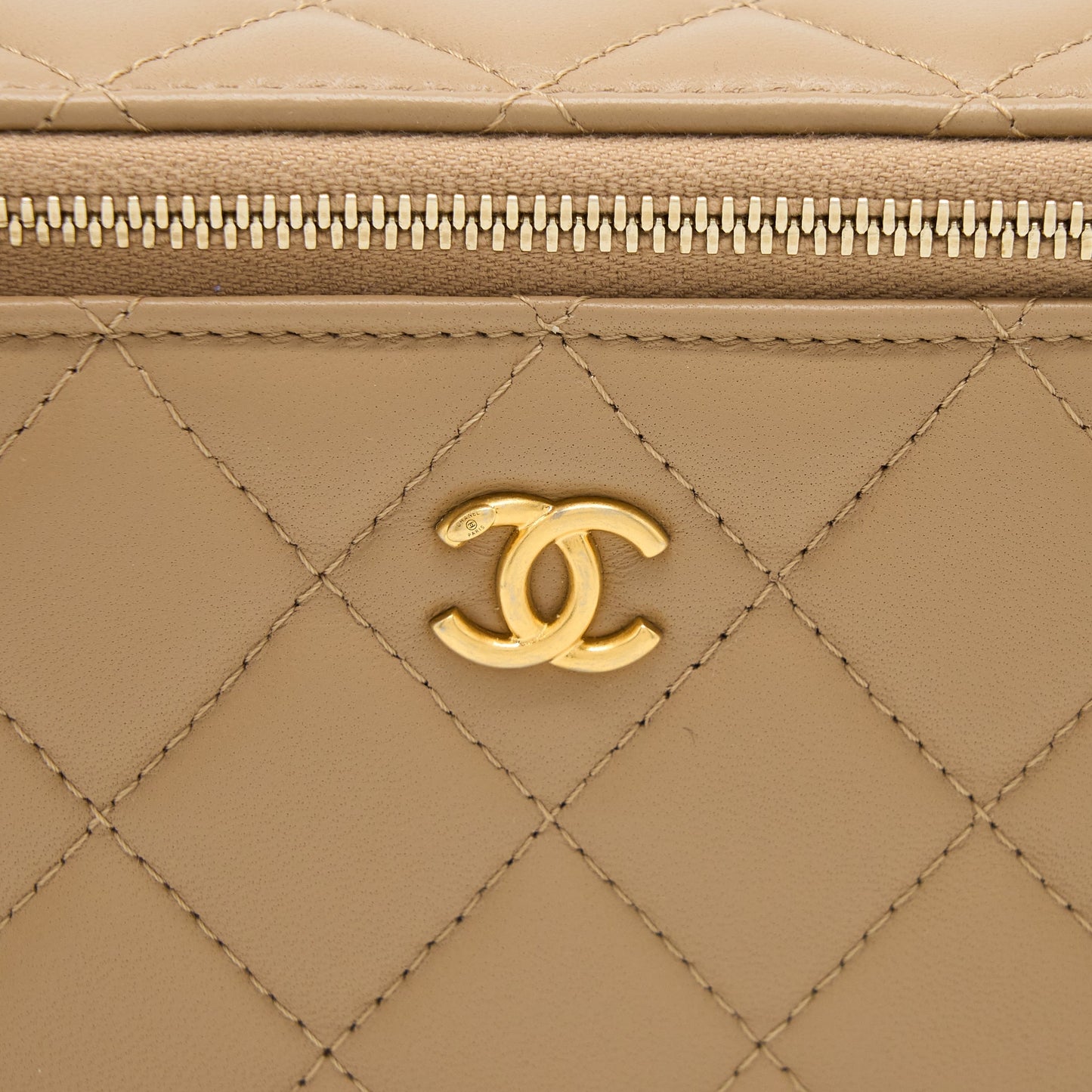 Chanel Pearl Crush Long Vanity Case Lambskin Dark Beige