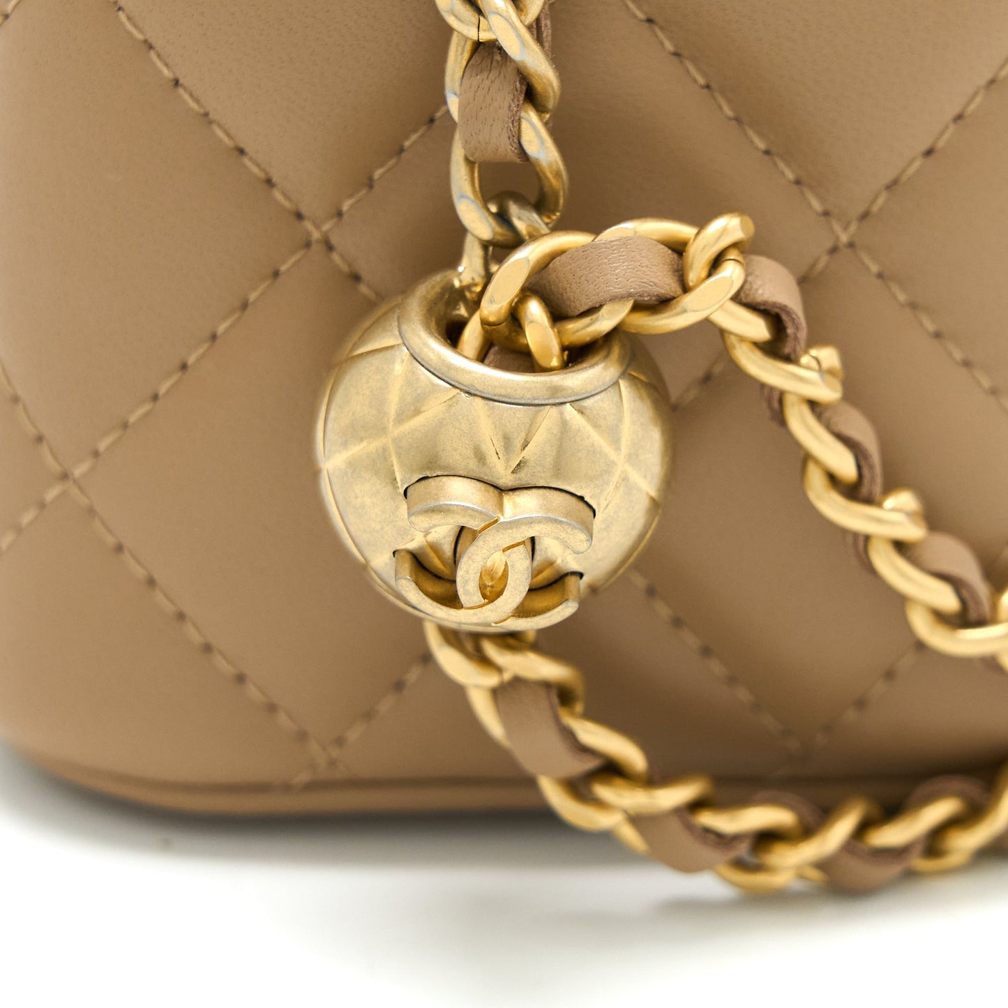 Chanel Pearl Crush Long Vanity Case Lambskin Dark Beige