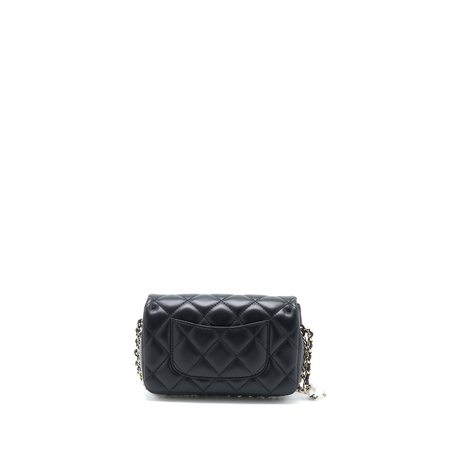 Chanel Pearl Chain Flap Bag Quilted Lambskin Black L