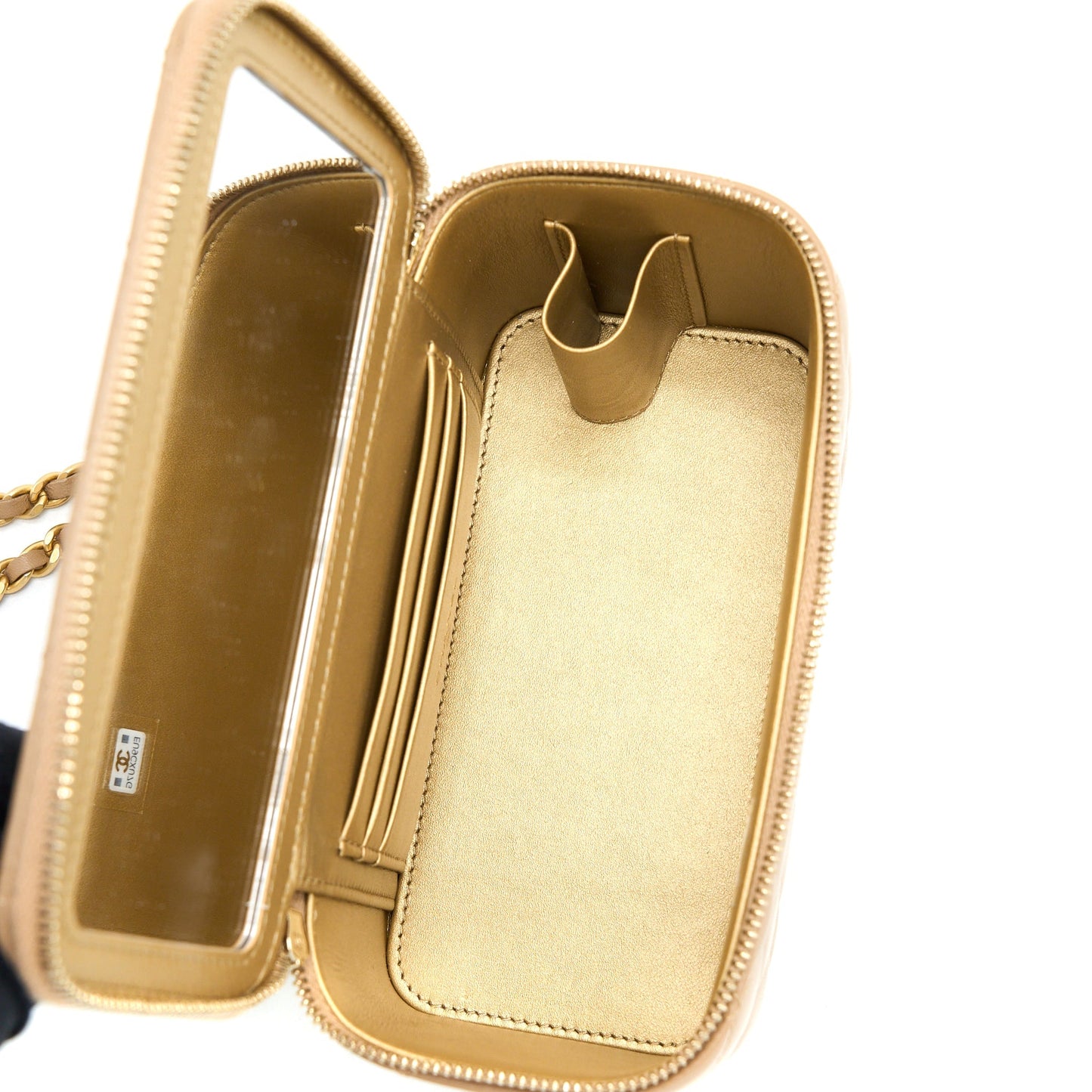 Chanel Pearl Crush Long Vanity Case Lambskin Dark Beige