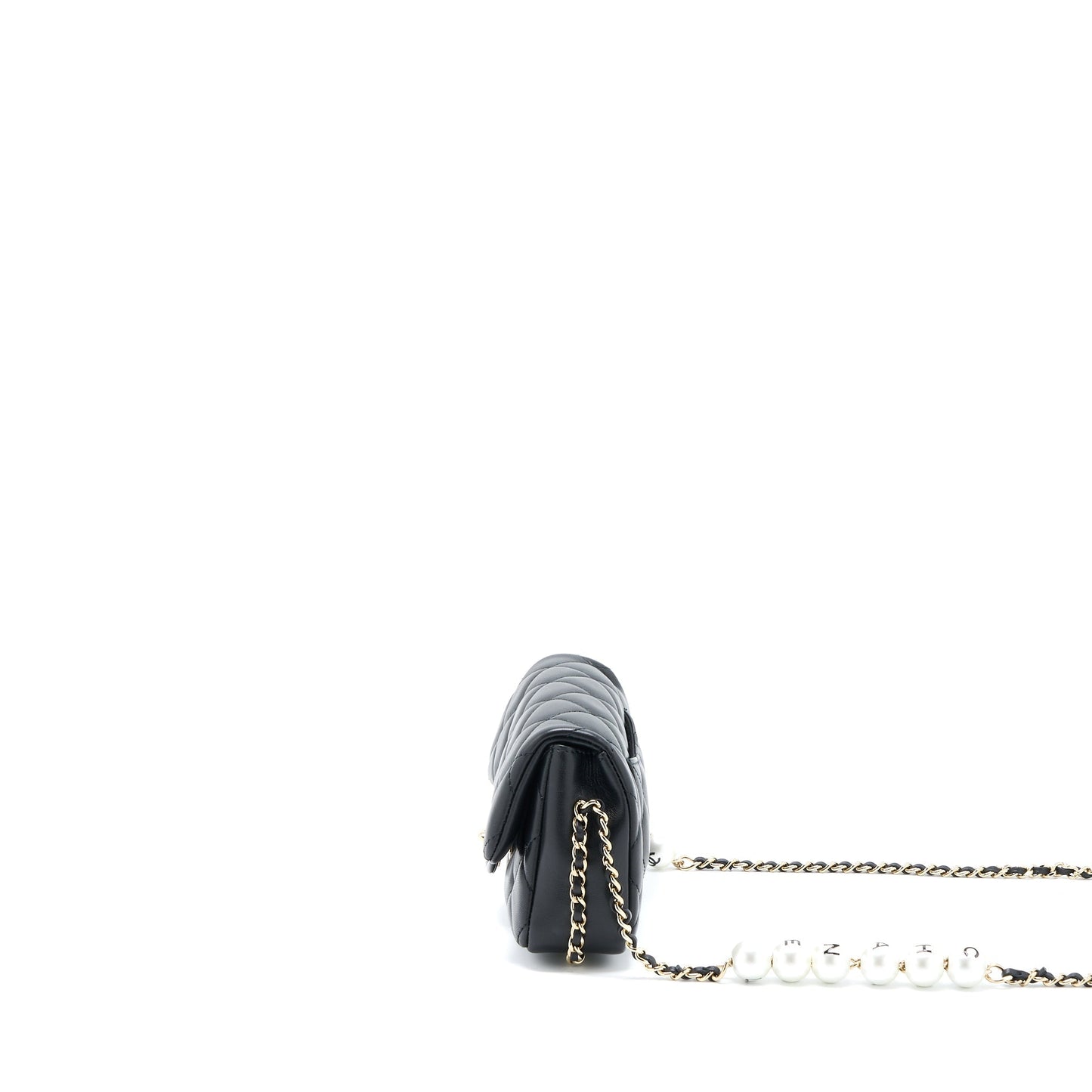 Chanel Pearl Chain Flap Bag Quilted Lambskin Black L